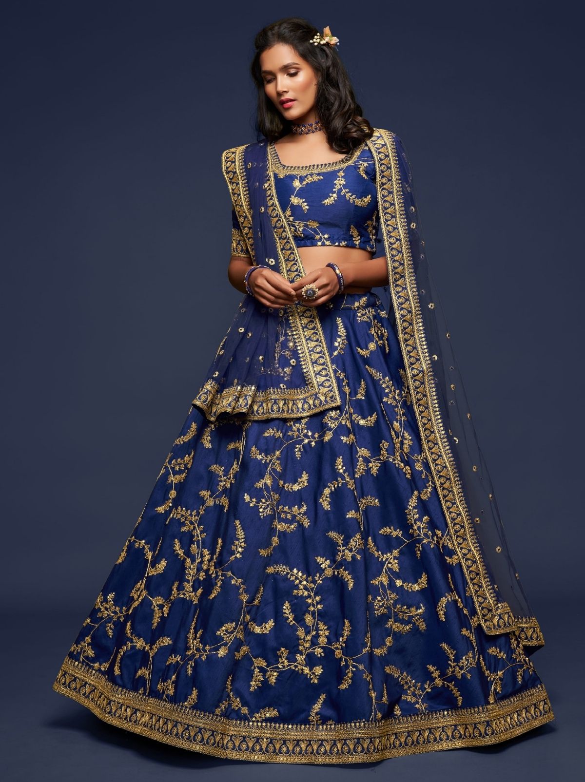 Royal Blue Premium Celebration Lehenga Set With Sequin & Zari Work