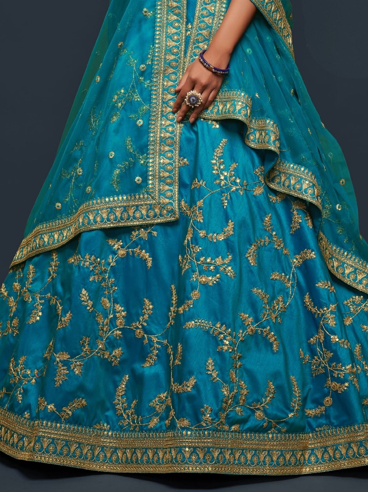 Azure Blue Premium Celebration Lehenga Set With Sequin & Zari Work