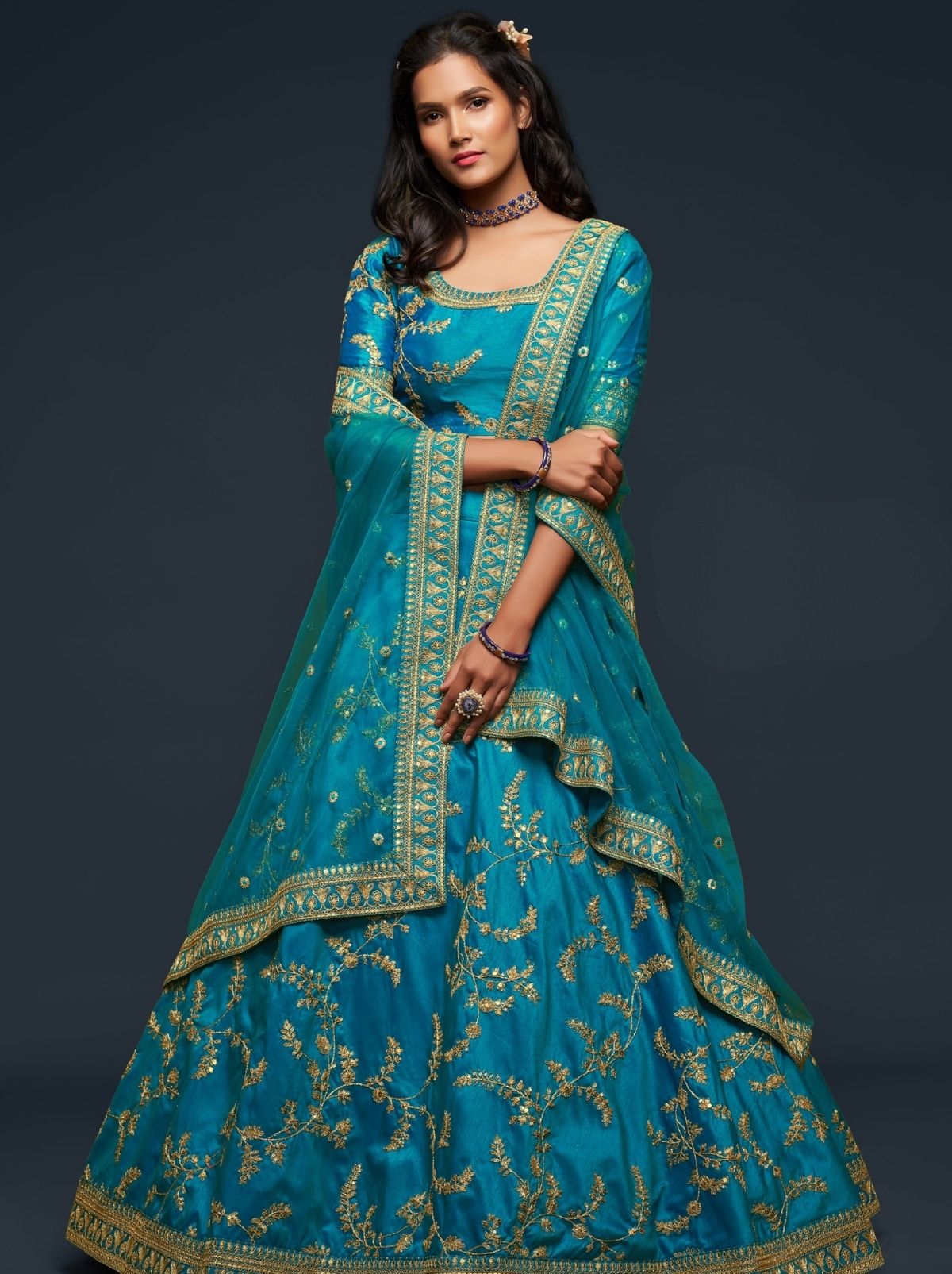 Azure Blue Premium Celebration Lehenga Set With Sequin & Zari Work