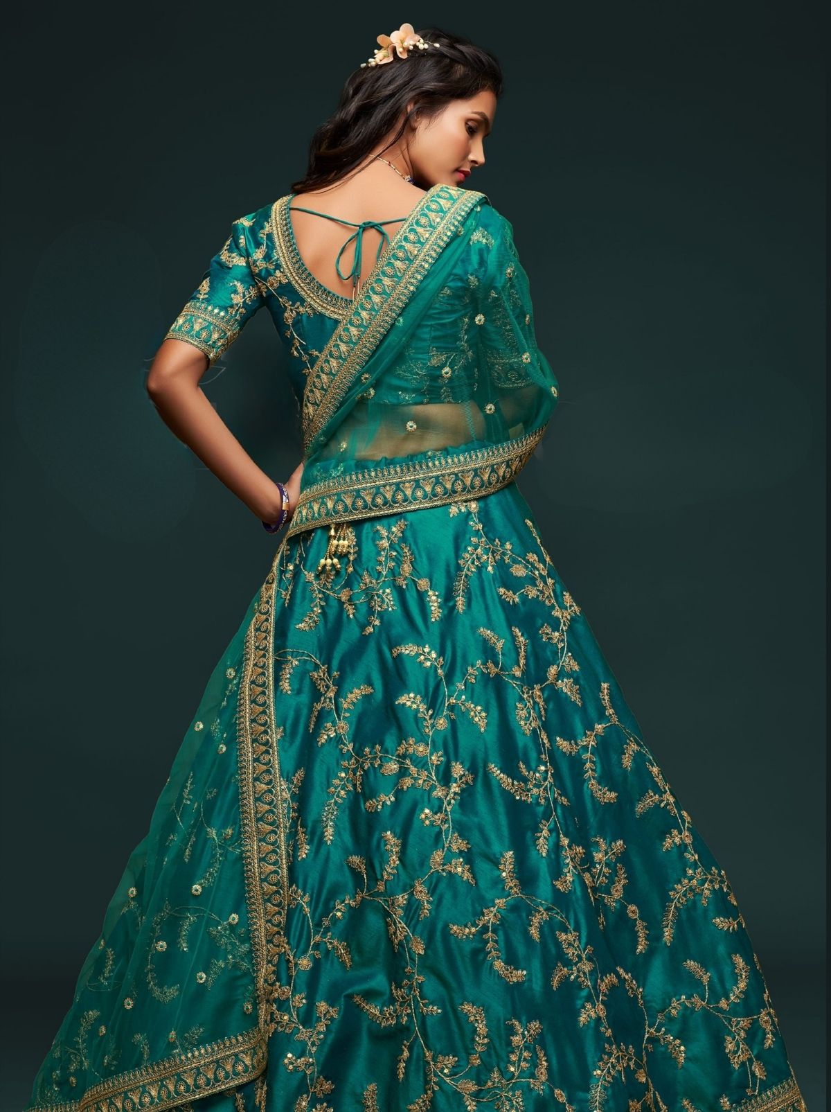 Teal Blue Premium Celebration Lehenga Set With Sequin & Zari Work