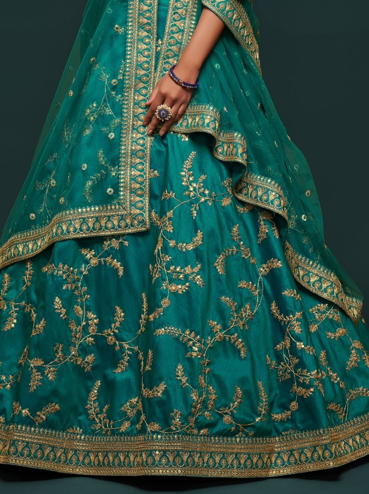 Teal Blue Premium Celebration Lehenga Set With Sequin & Zari Work
