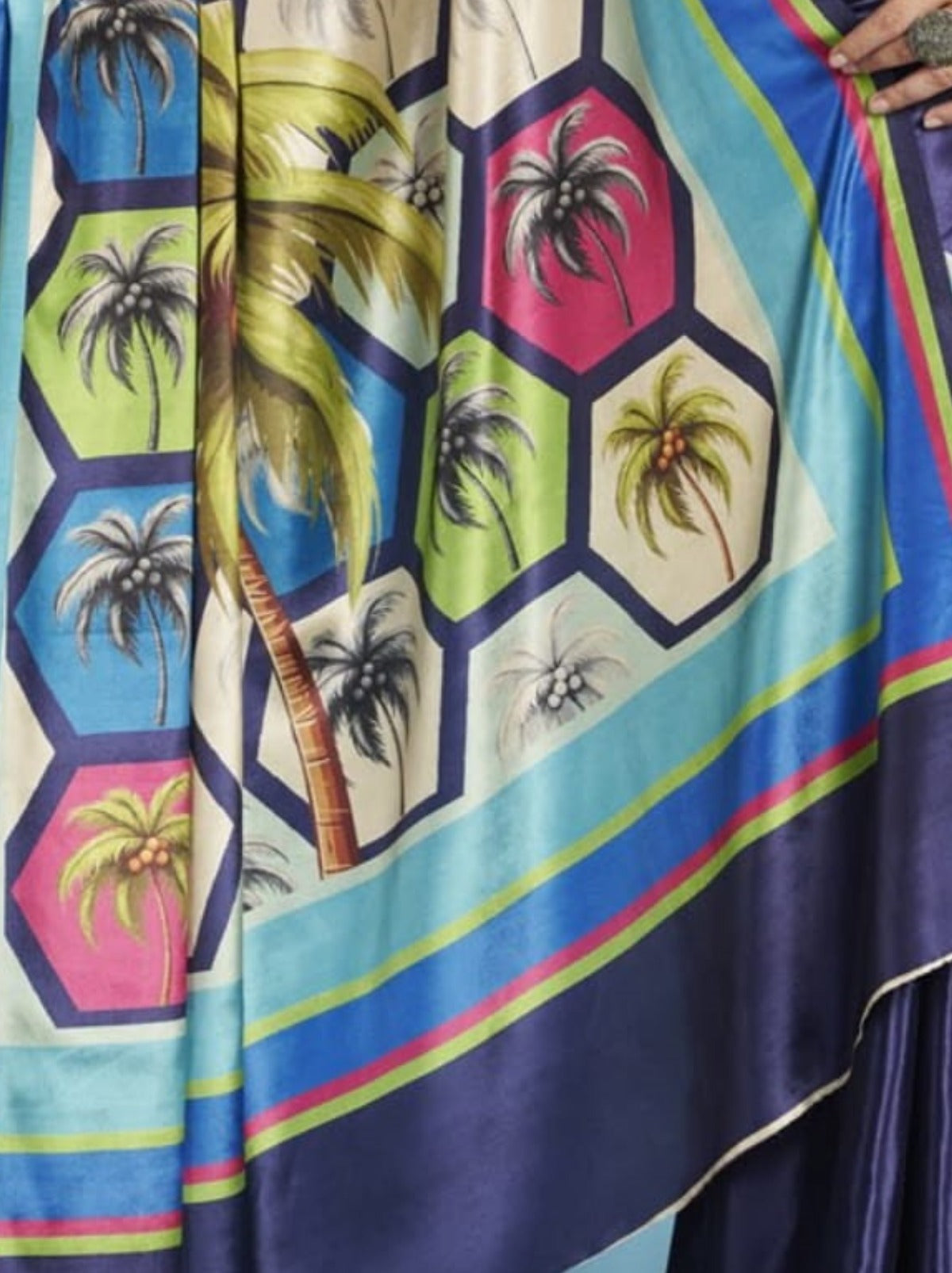 Space Blue Premium Crepe Silk Saree With Abstract Print