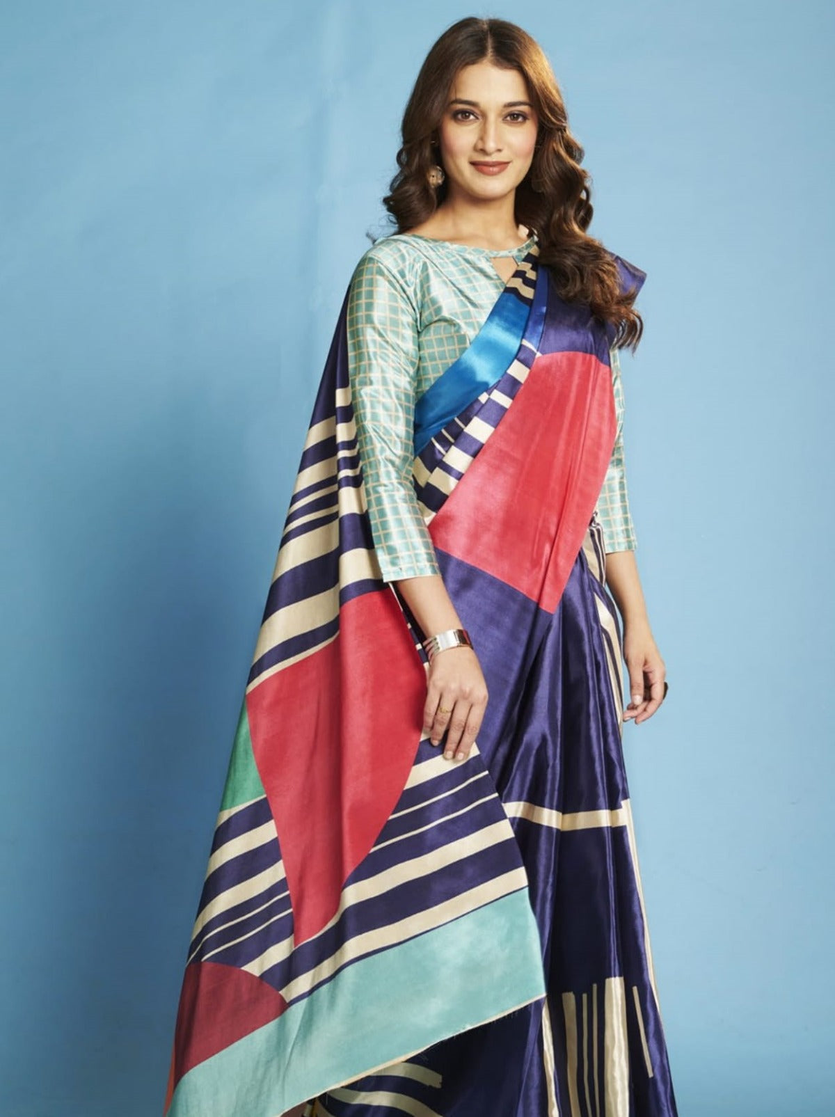 Royal Blue Premium Crepe Silk Saree With Blouse Piece
