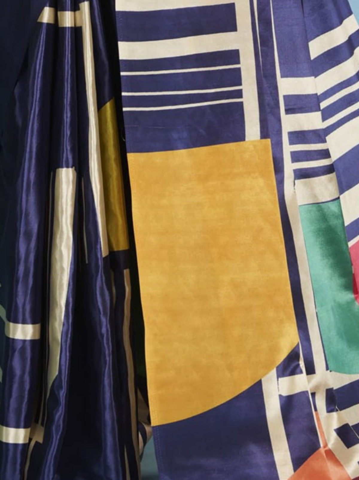 Royal Blue Premium Crepe Silk Saree With Blouse Piece