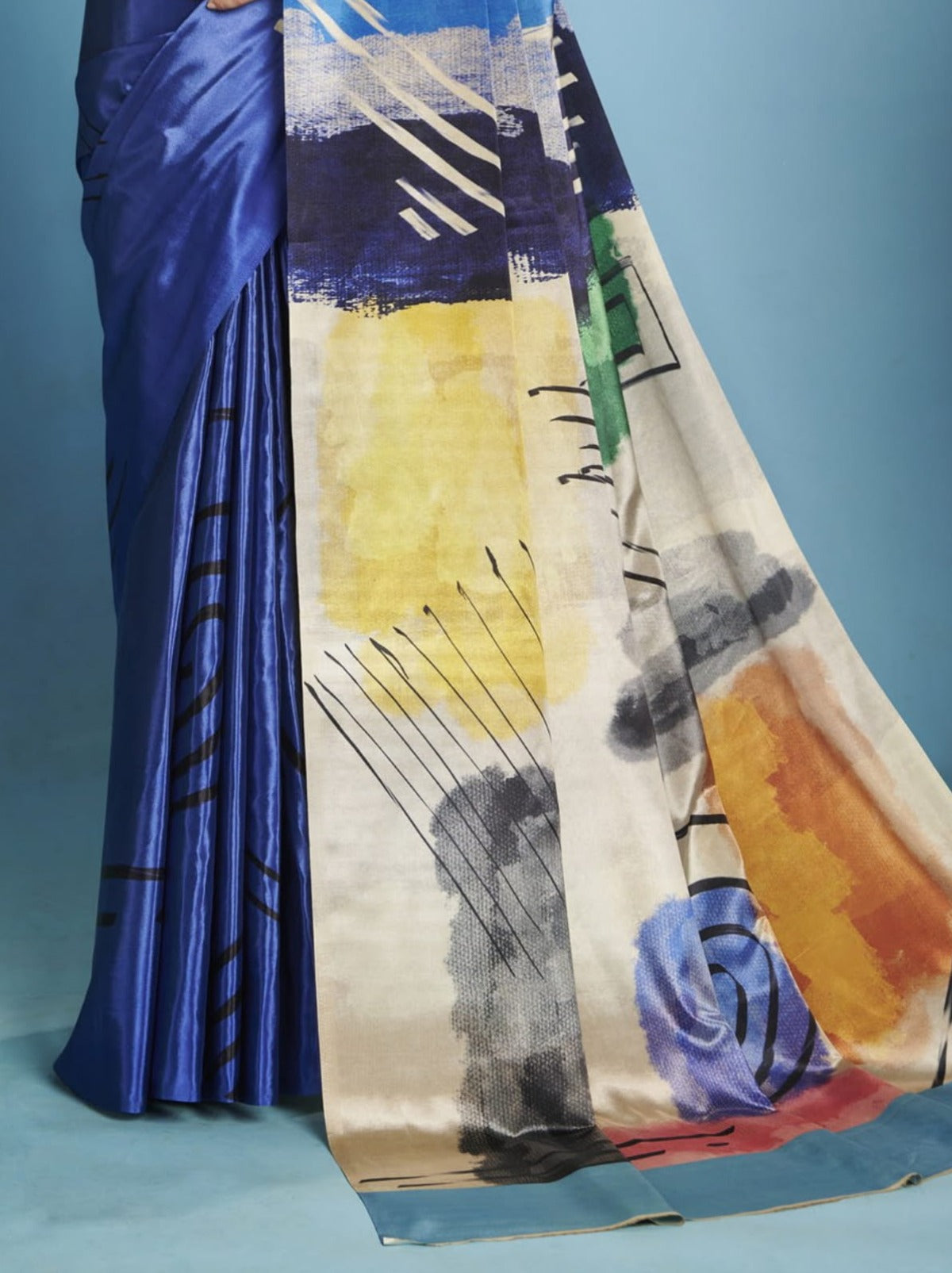 Sapphire Blue Premium Crepe Silk Saree With Blouse Piece