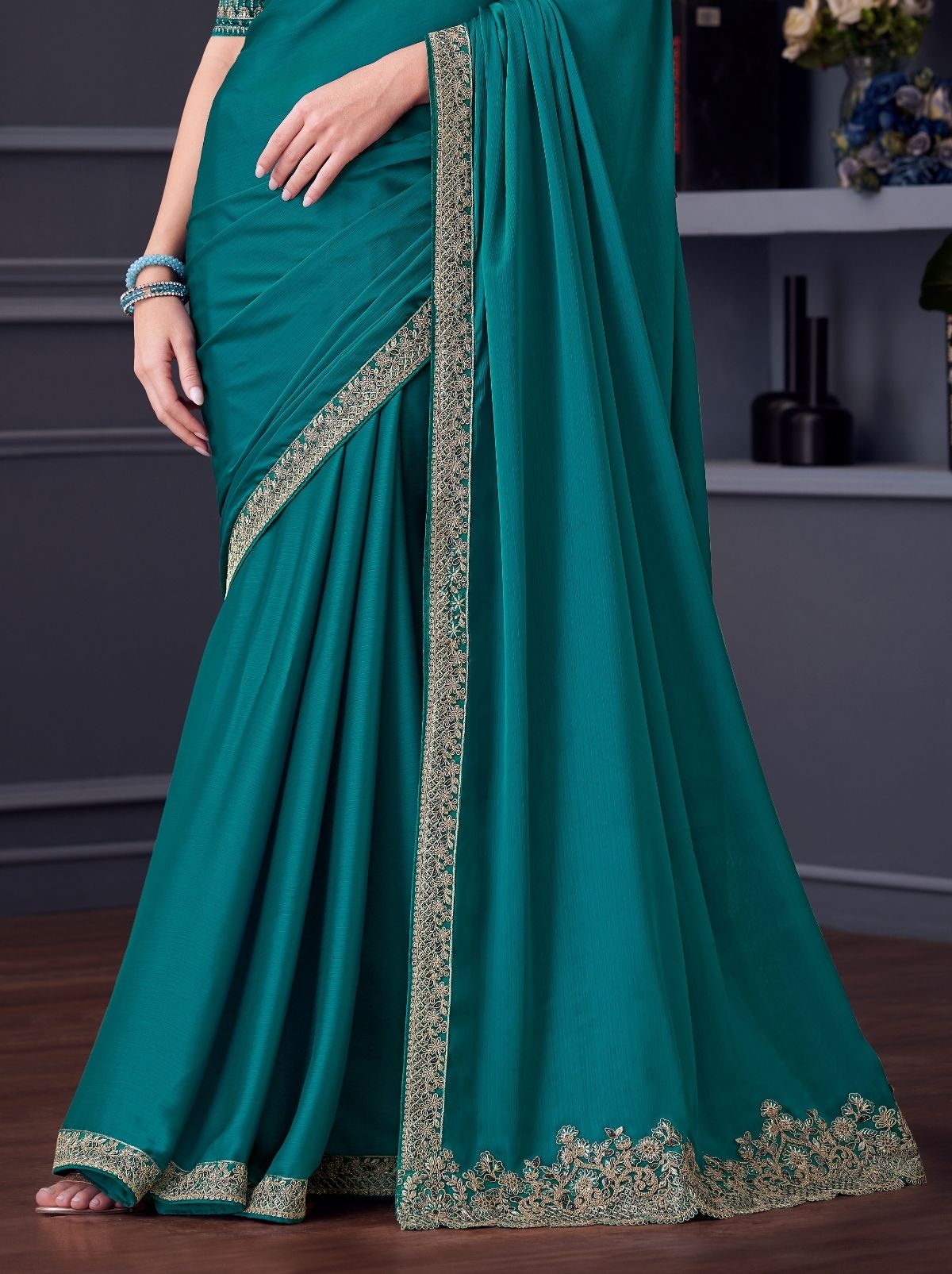 Sapphire Blue Party Designer Saree - TrendOye