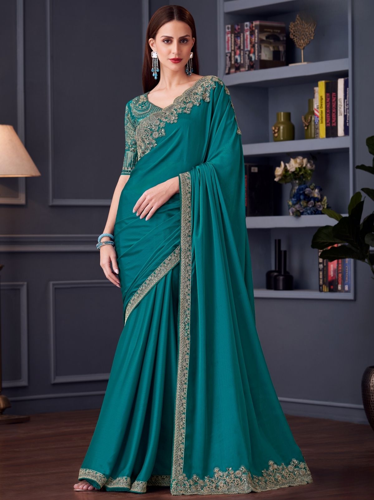 Sapphire Blue Party Designer Saree - TrendOye