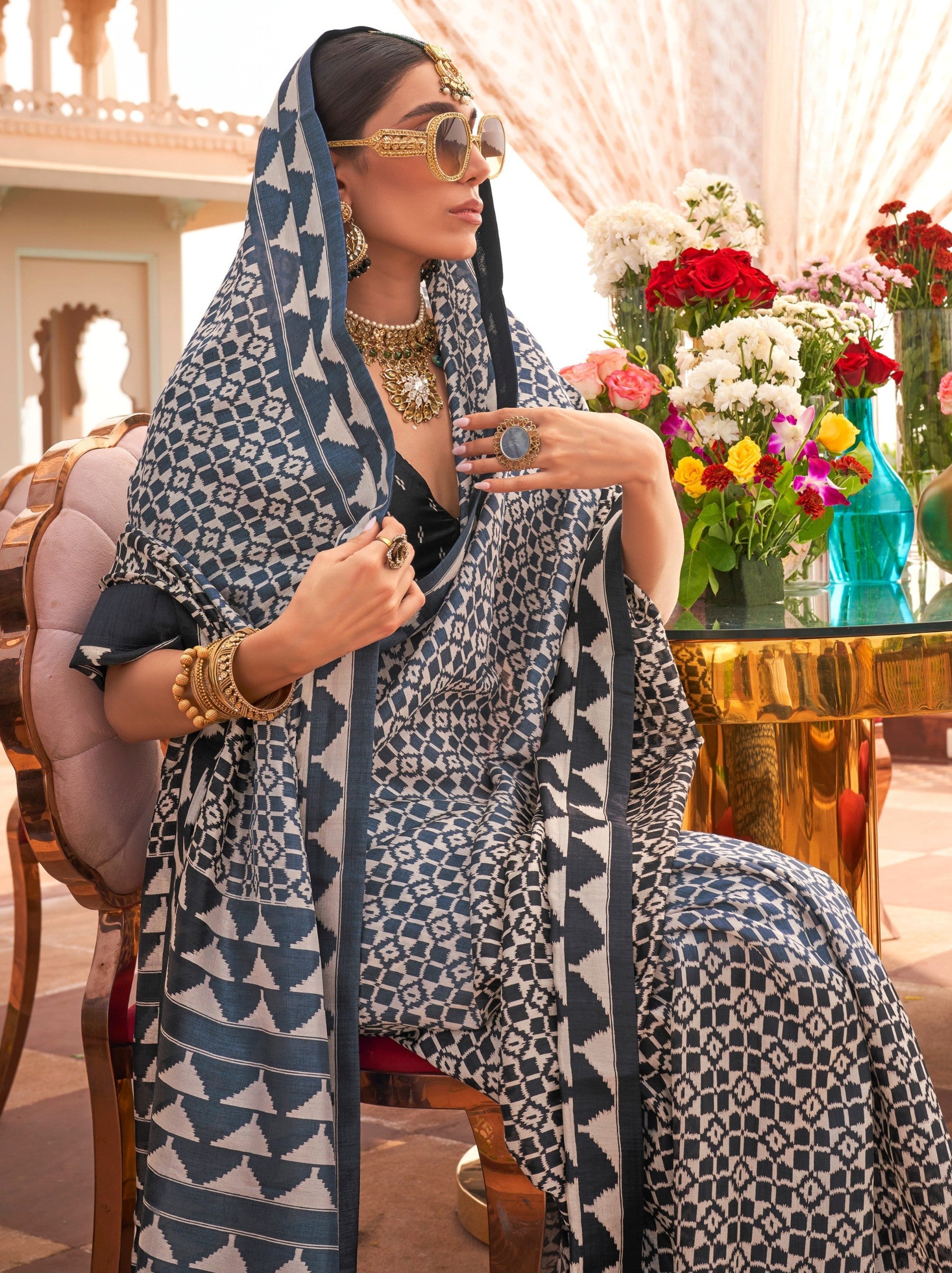 Yale Blue Celebration Saree - TrendOye