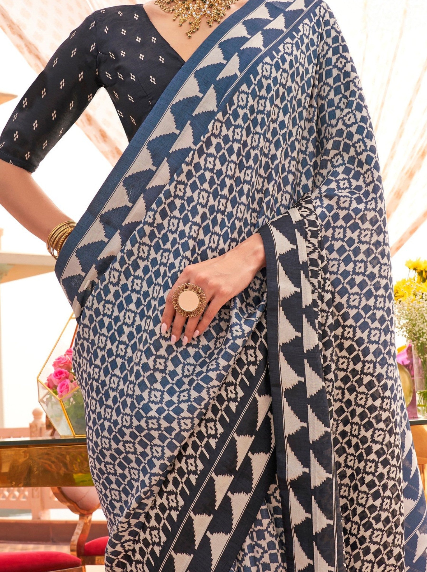 Yale Blue Celebration Saree - TrendOye