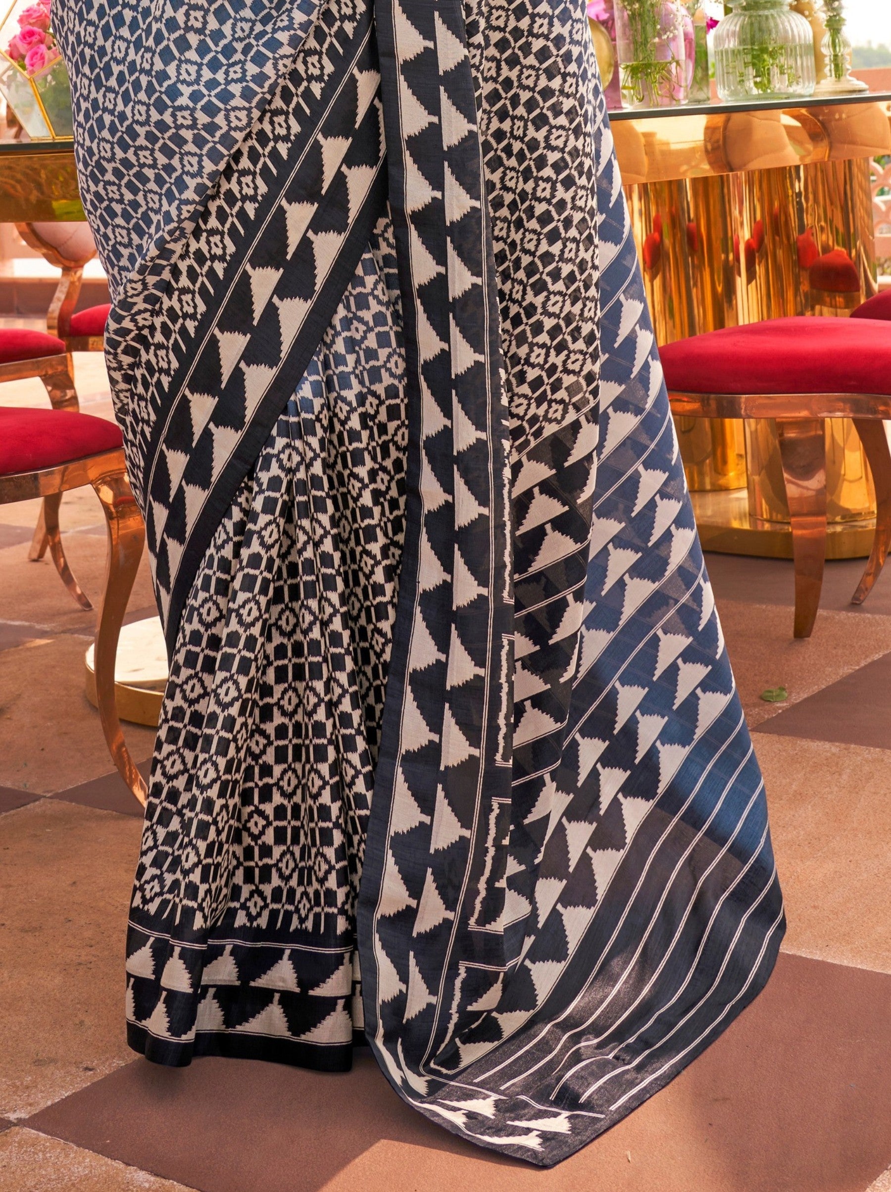 Yale Blue Celebration Saree - TrendOye