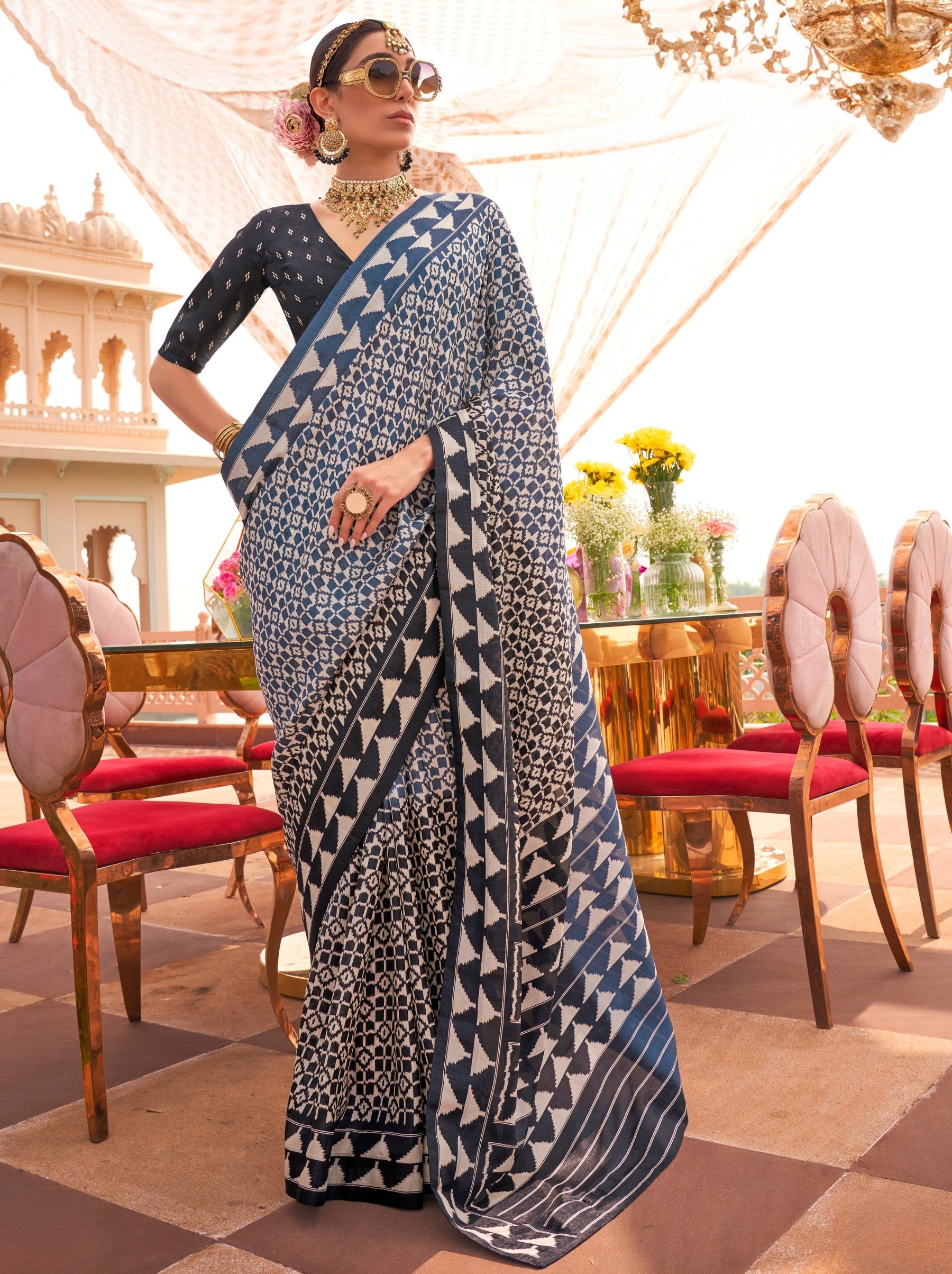 Yale Blue Celebration Saree - TrendOye