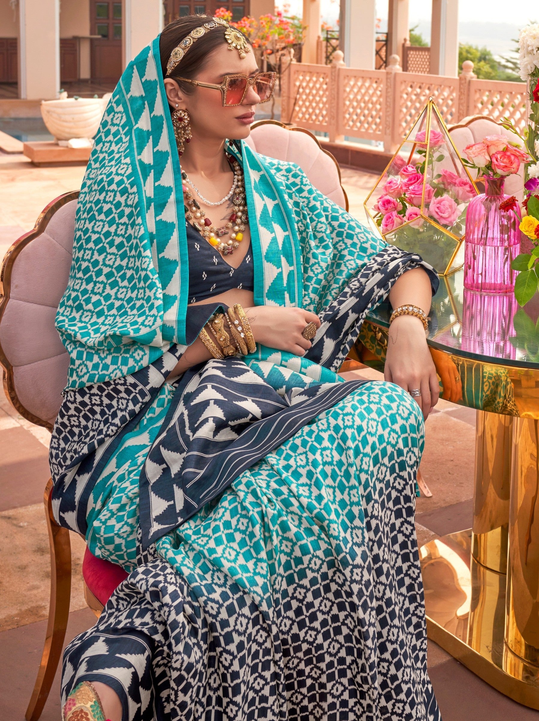 Azure Blue Celebration Saree - TrendOye