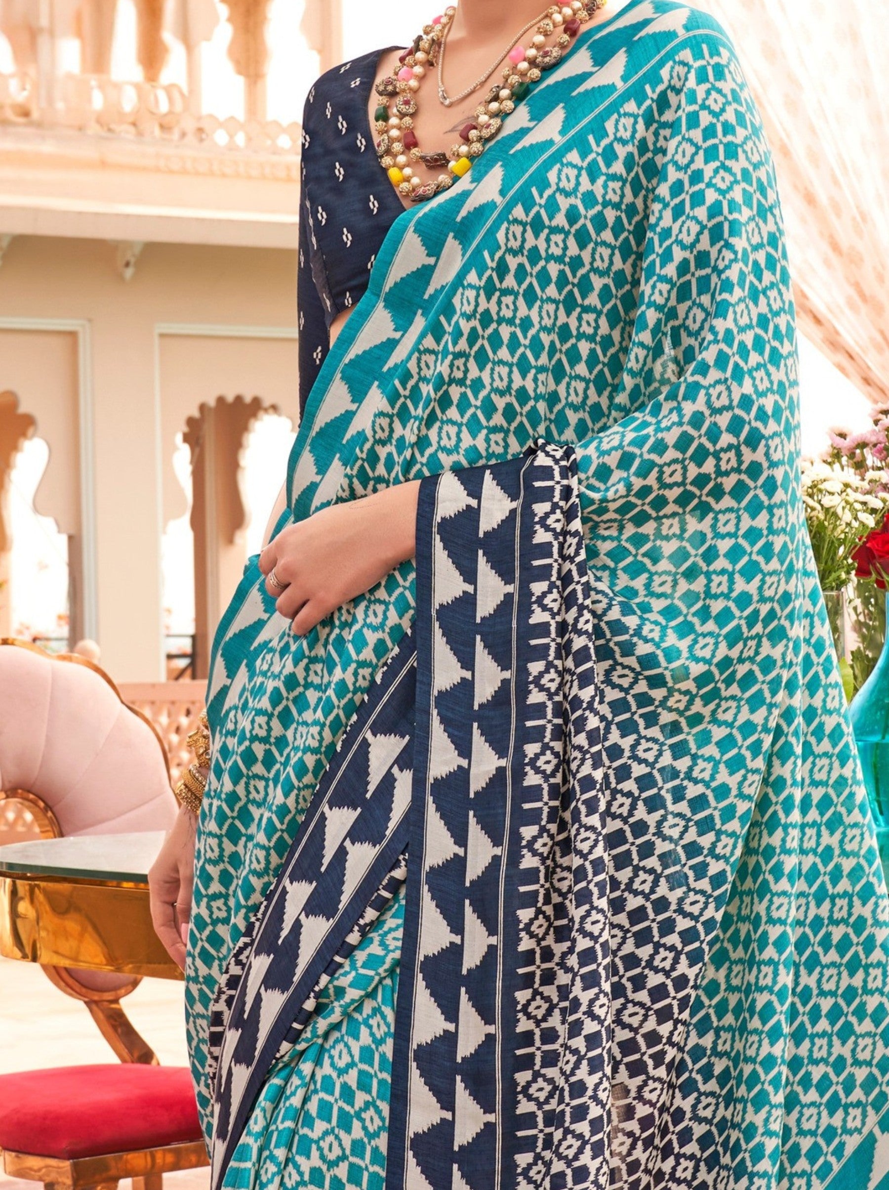 Azure Blue Celebration Saree - TrendOye