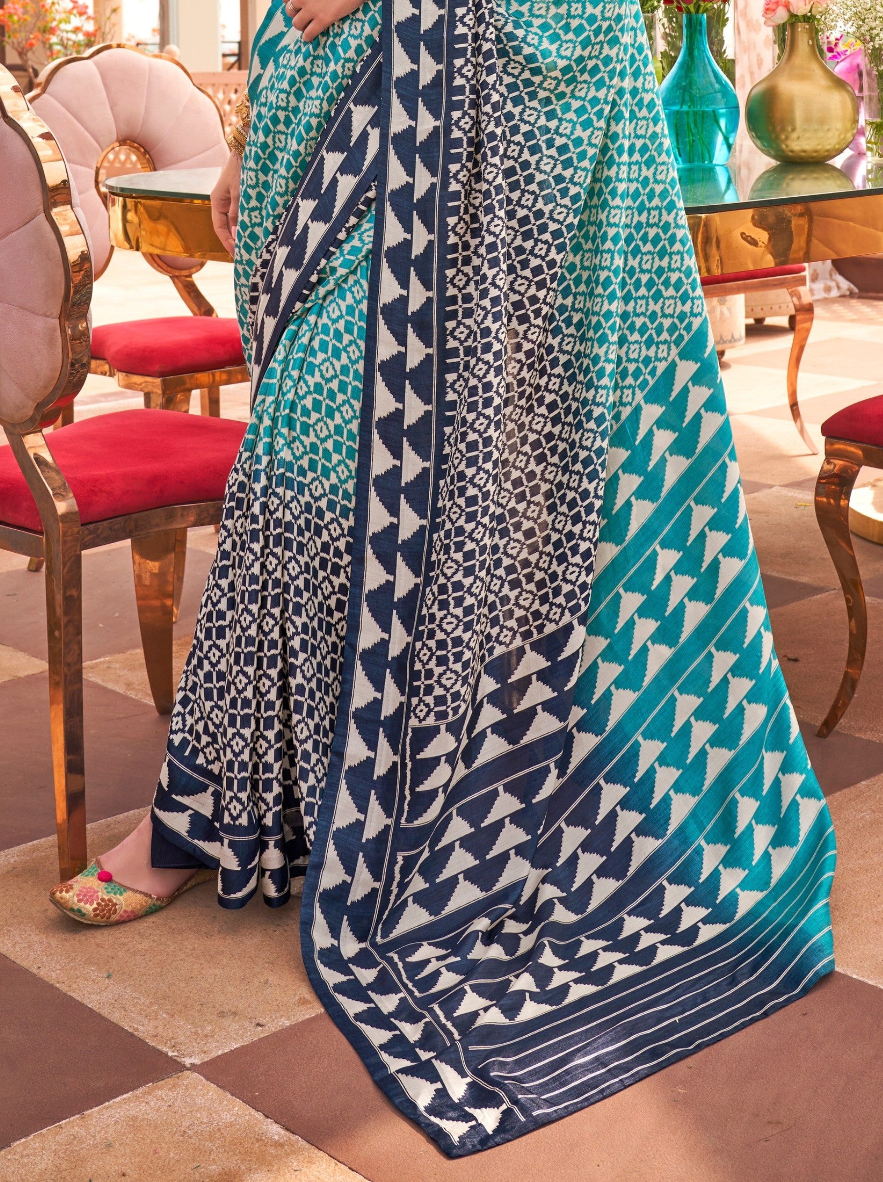 Azure Blue Celebration Saree - TrendOye