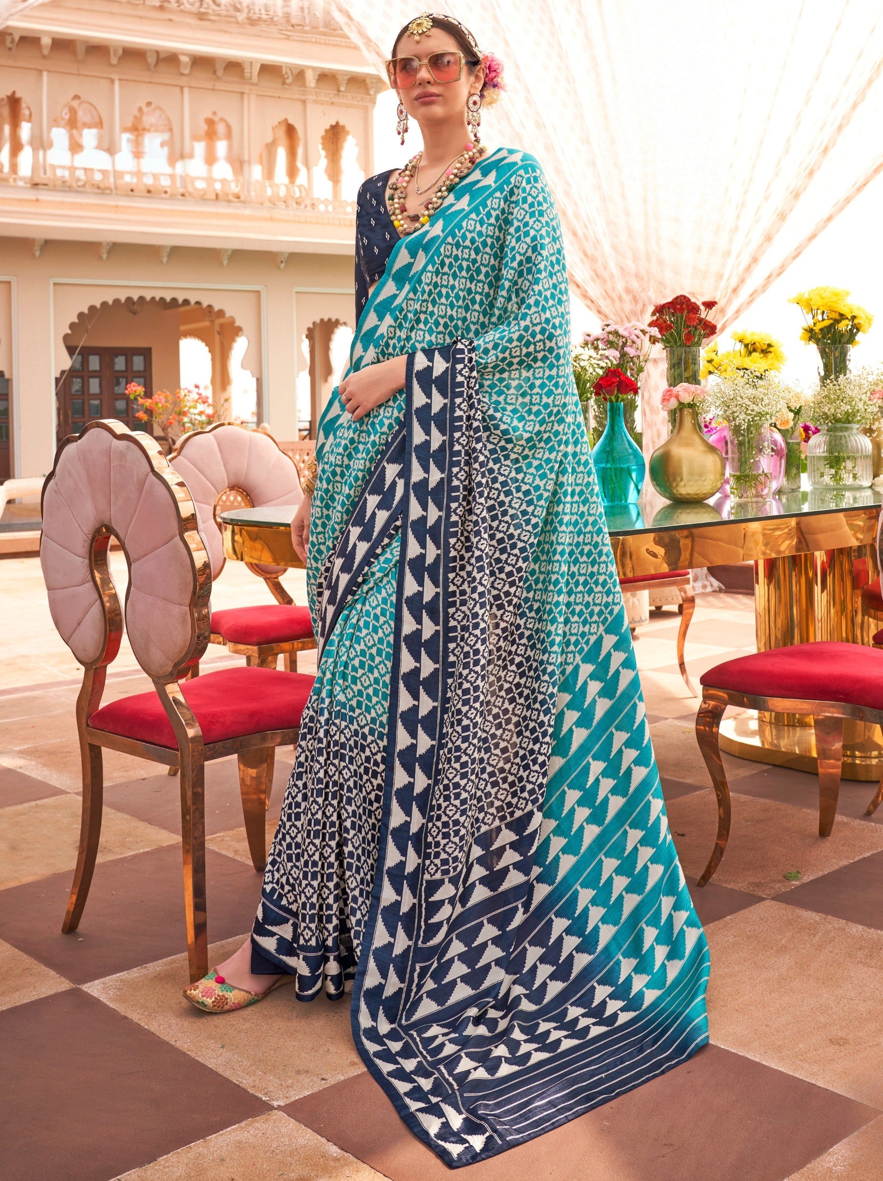 Azure Blue Celebration Saree - TrendOye