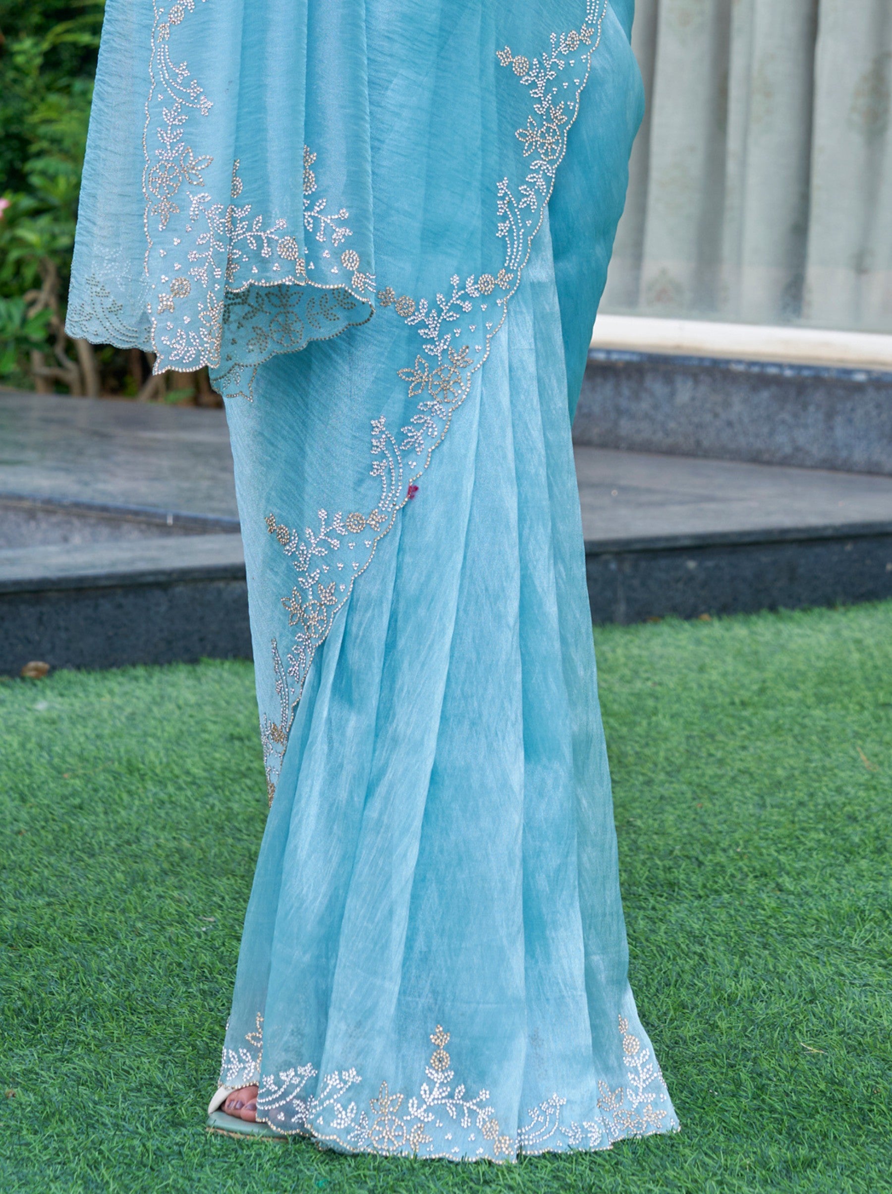 Sky Blue Celebration Saree - TrendOye