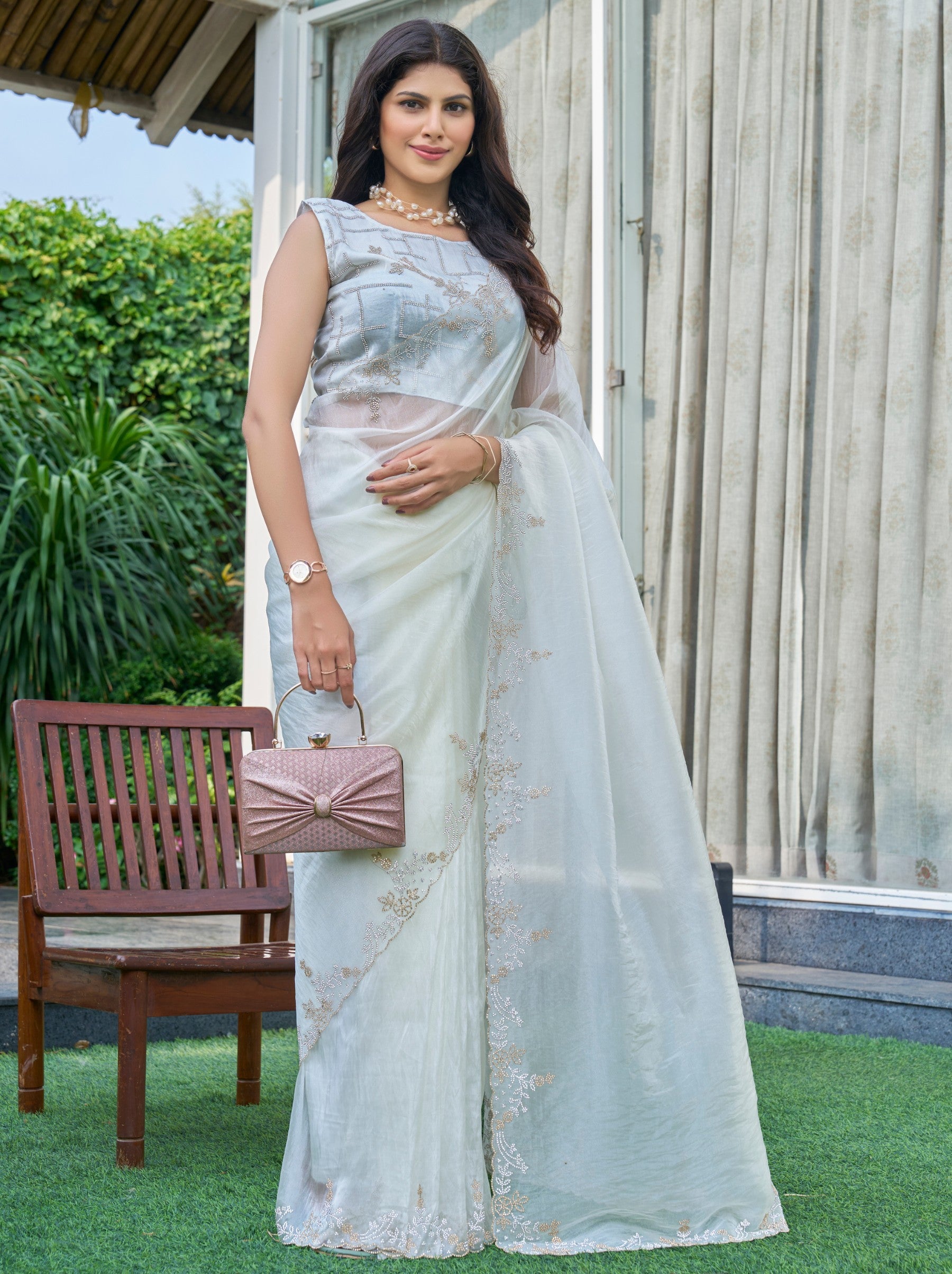 Baby Blue Celebration Saree - TrendOye