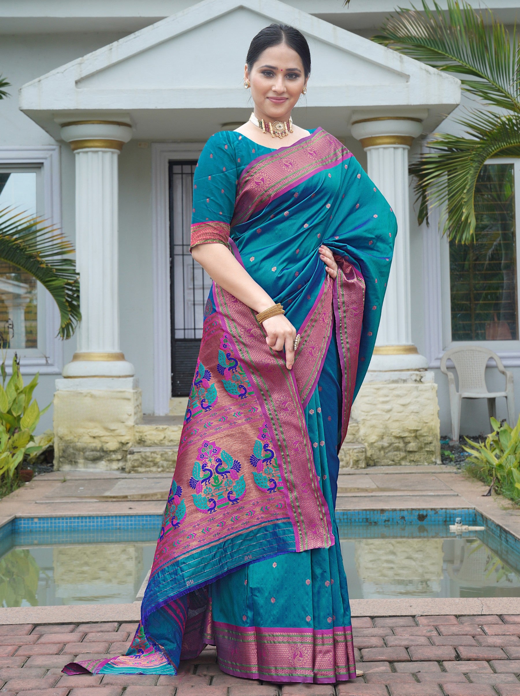 Cobalt Blue Festive Saree - TrendOye