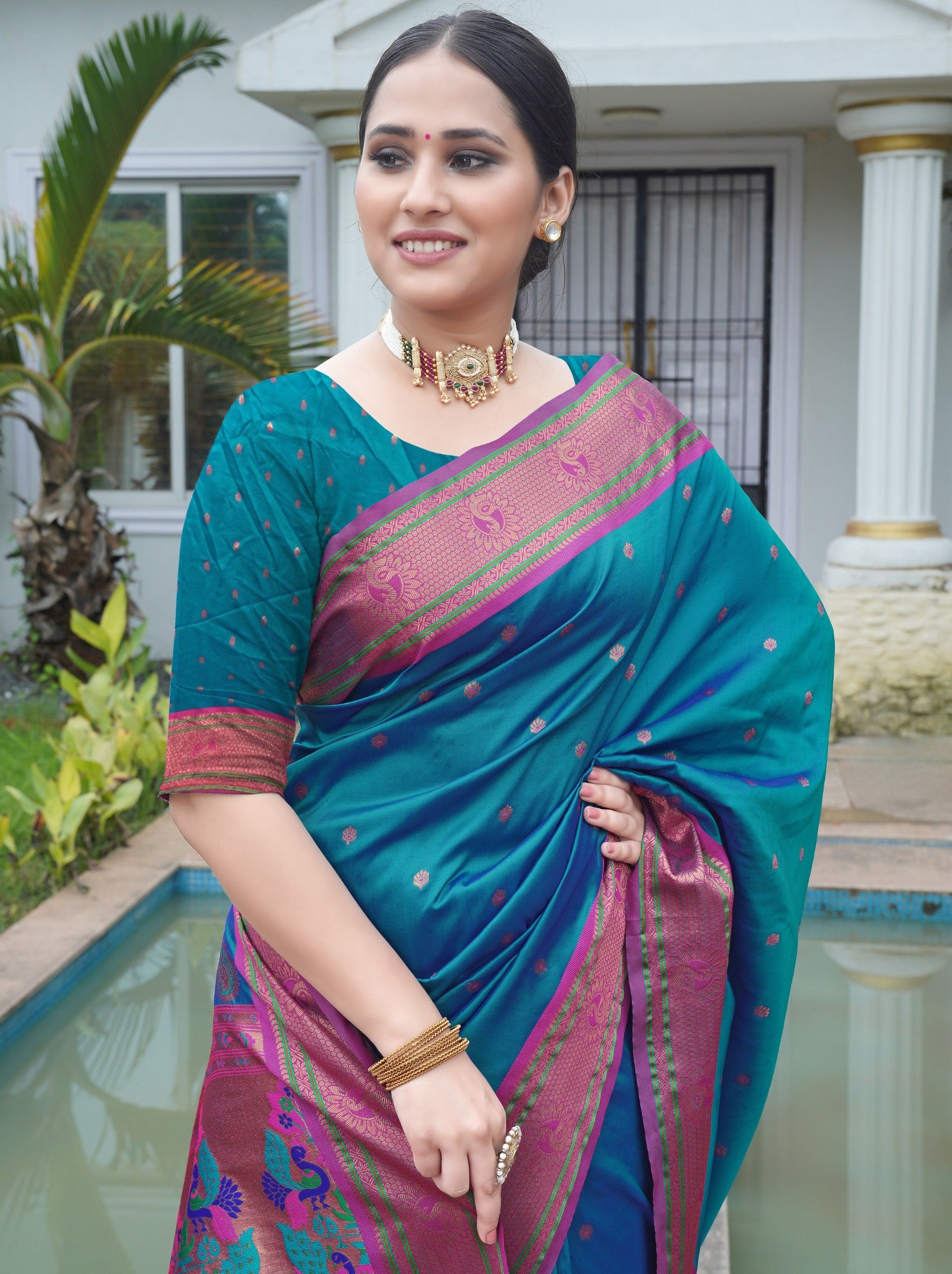 Cobalt Blue Festive Saree - TrendOye
