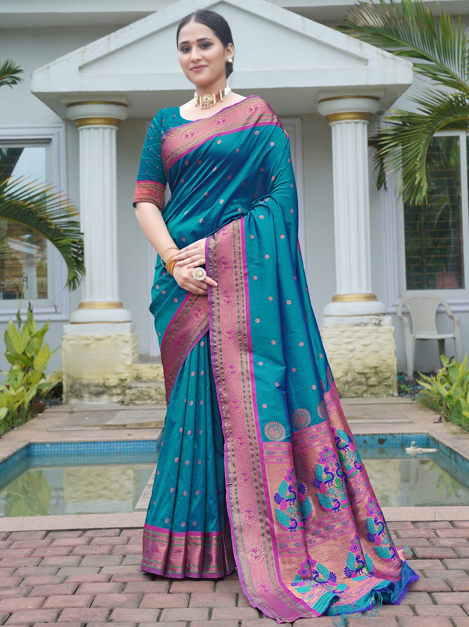 Cobalt Blue Festive Saree - TrendOye