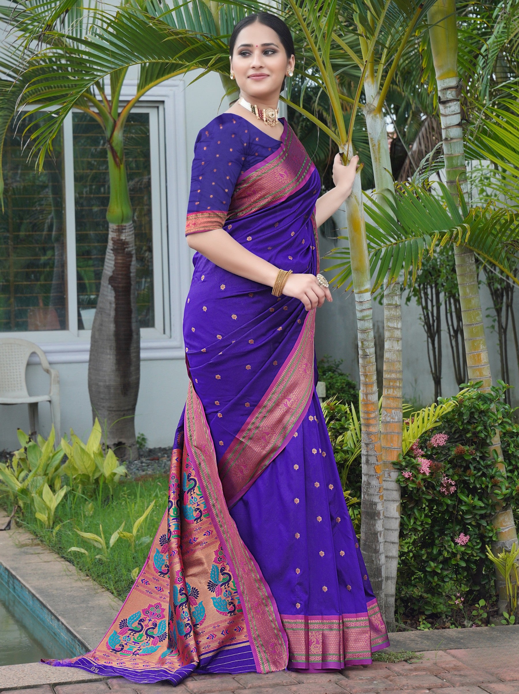Navy Blue Festive Saree - TrendOye