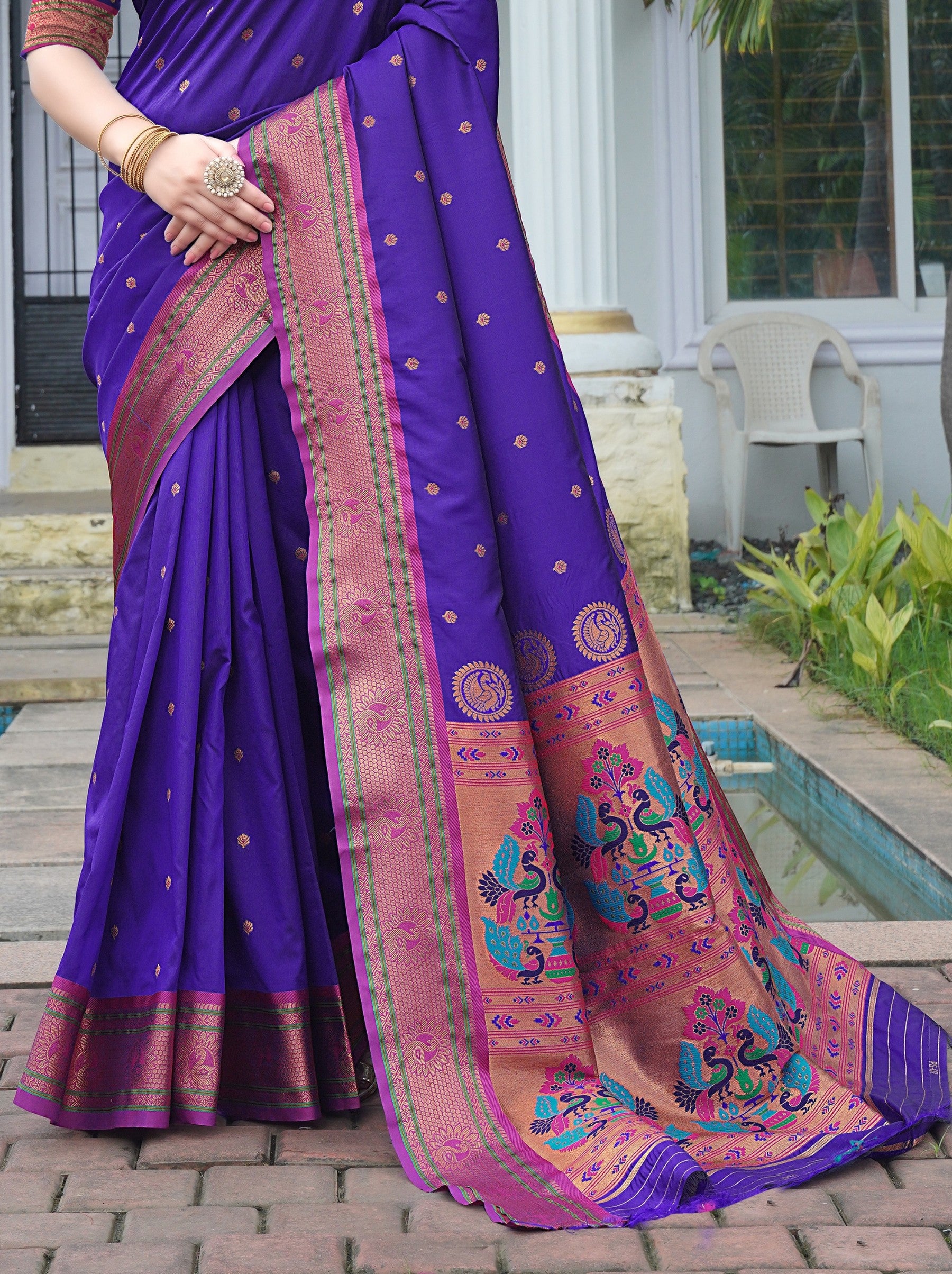 Navy Blue Festive Saree - TrendOye