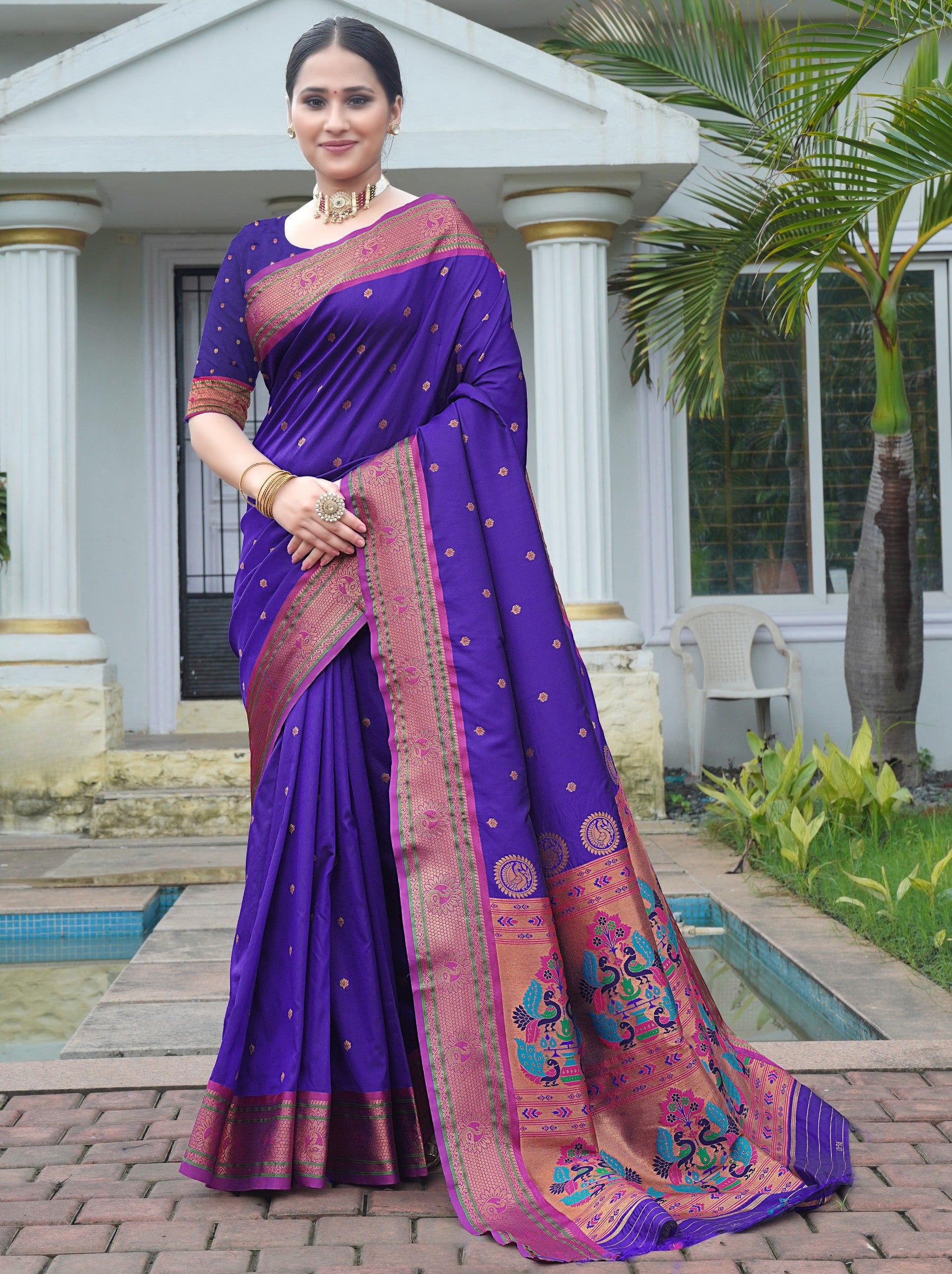 Navy Blue Festive Saree - TrendOye