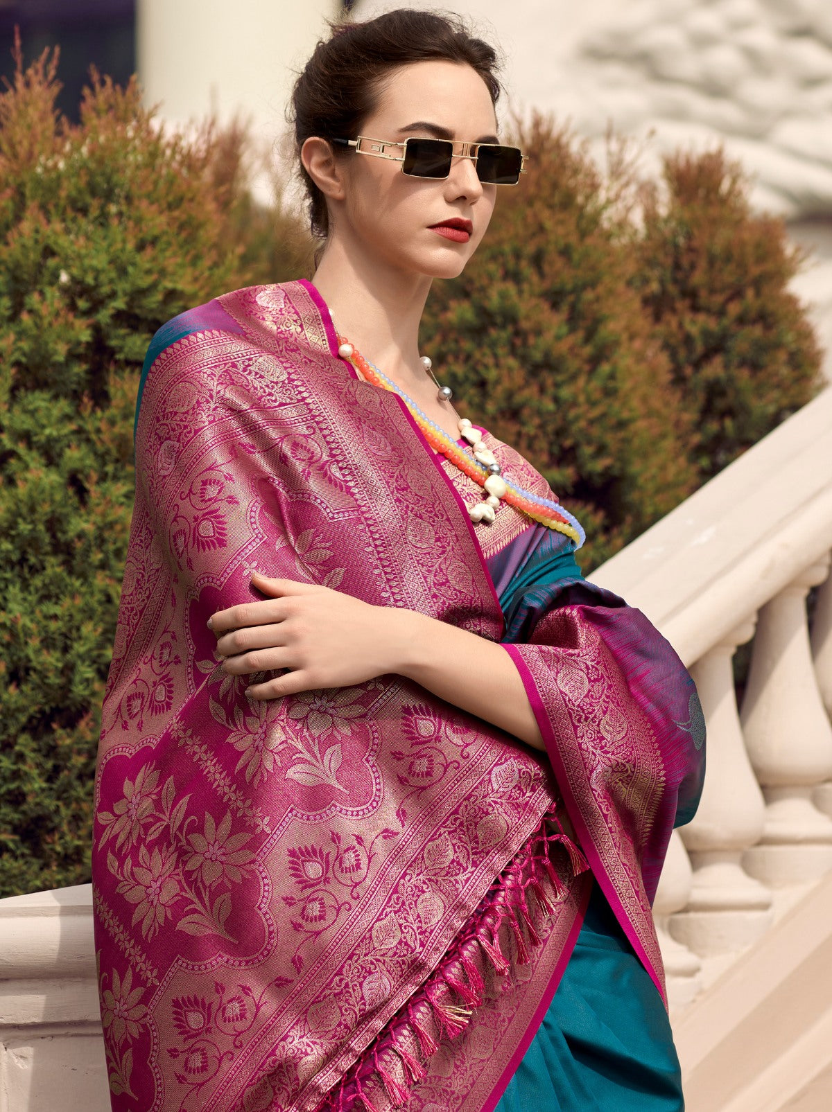 Prussian Blue Celebration Saree - TrendOye