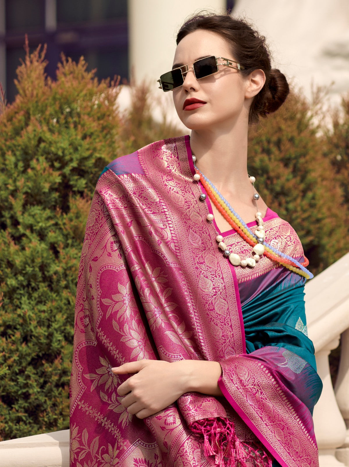 Prussian Blue Celebration Saree - TrendOye