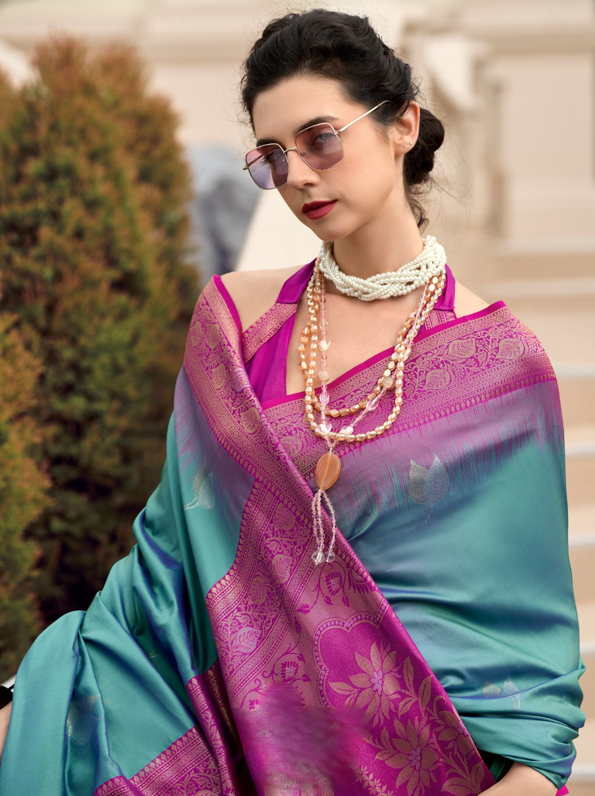Steel Blue Celebration Saree - TrendOye