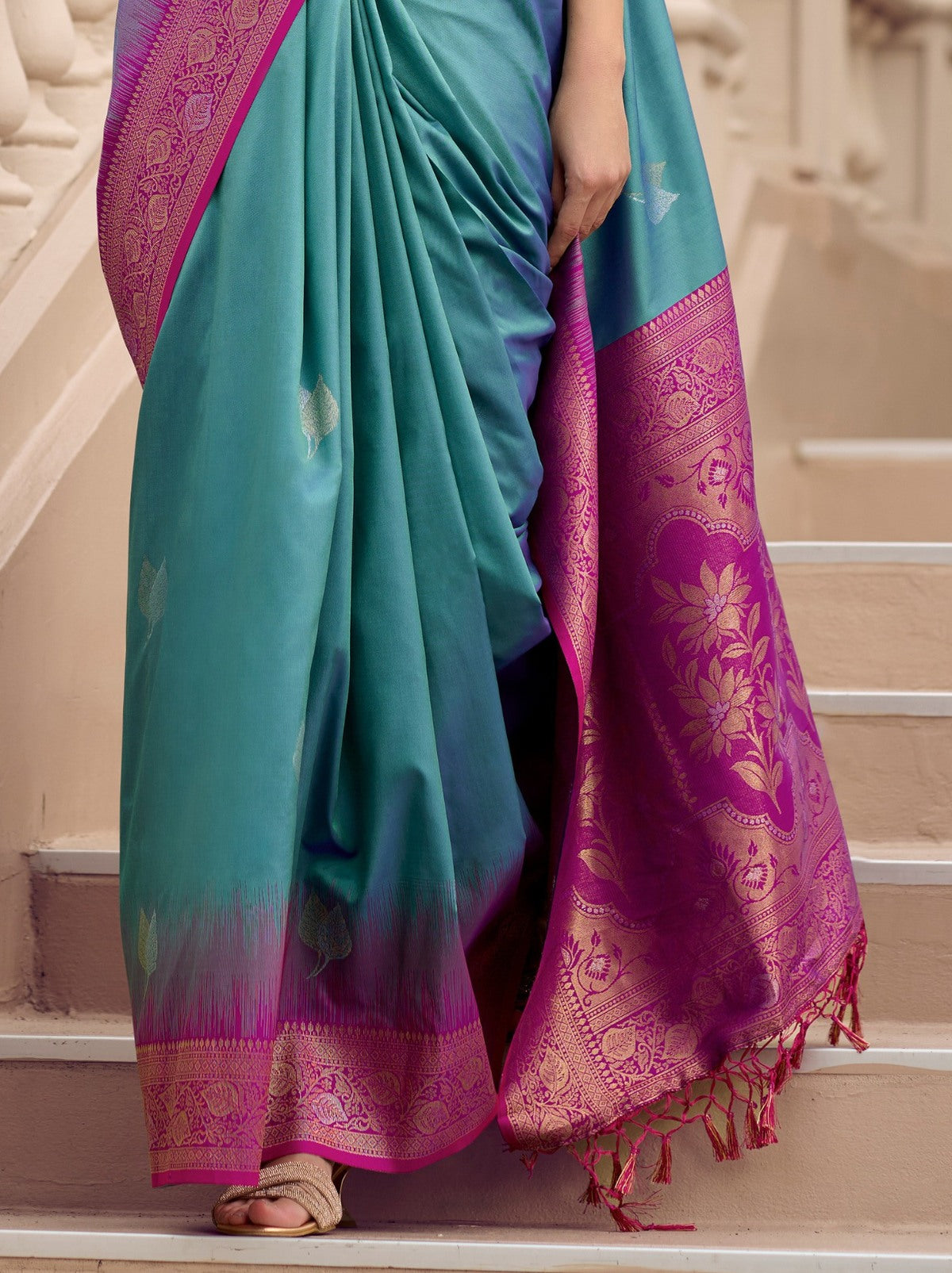 Steel Blue Celebration Saree - TrendOye
