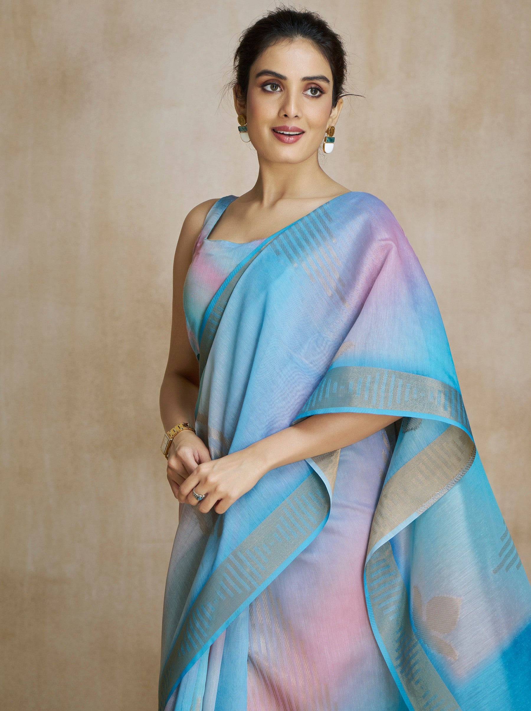 Cornflower Blue Celebration Saree - TrendOye