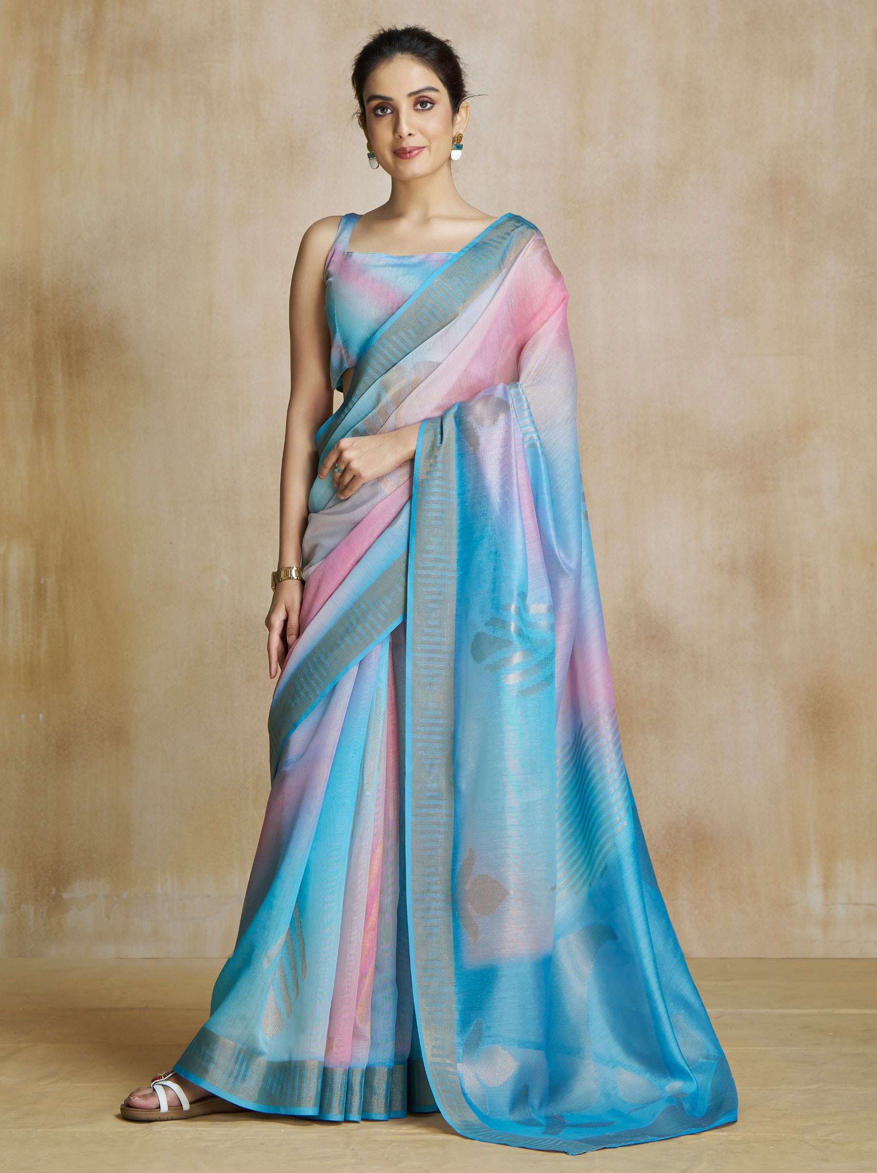 Cornflower Blue Celebration Saree - TrendOye