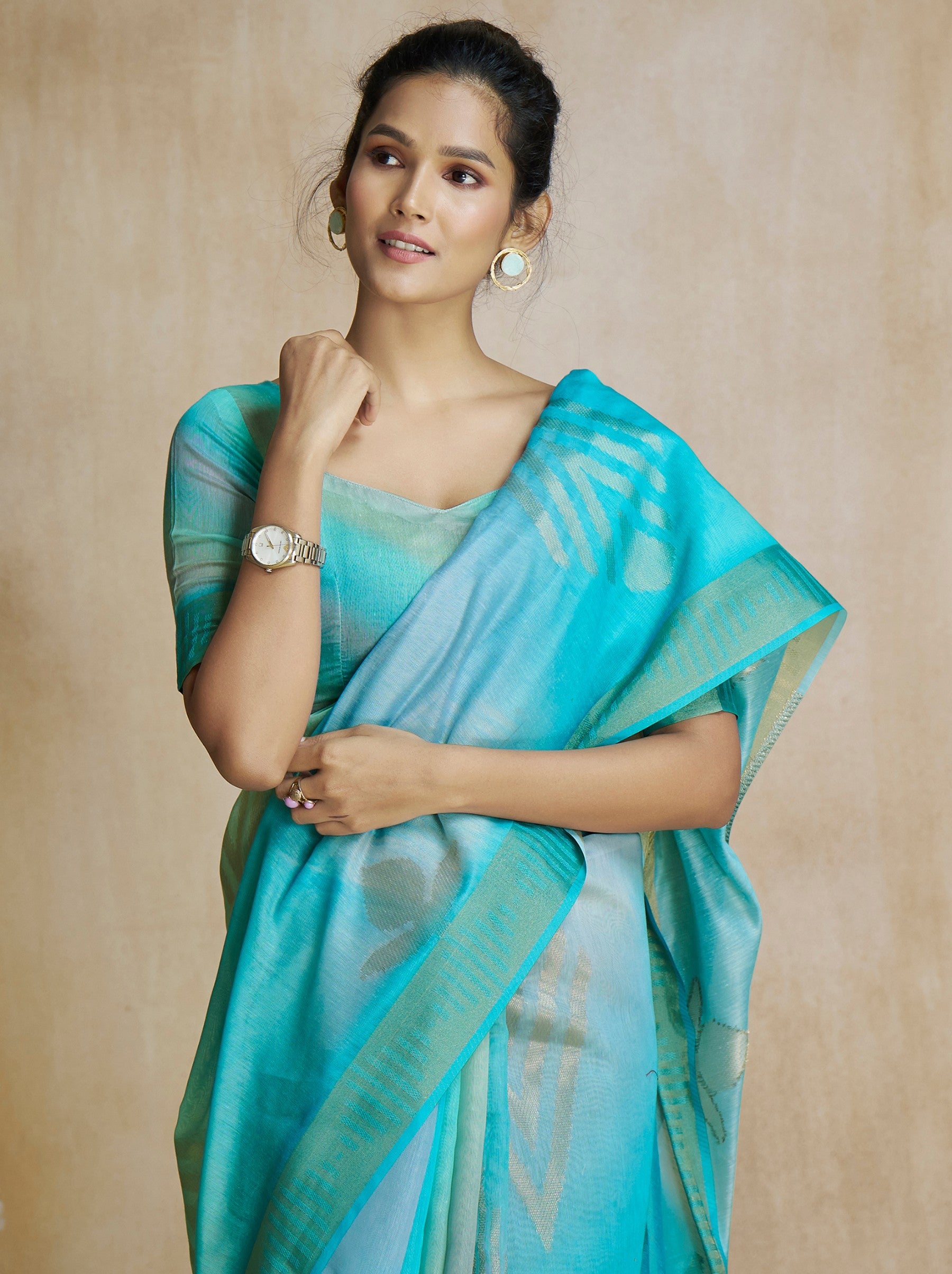 Sky Blue Celebration Saree - TrendOye