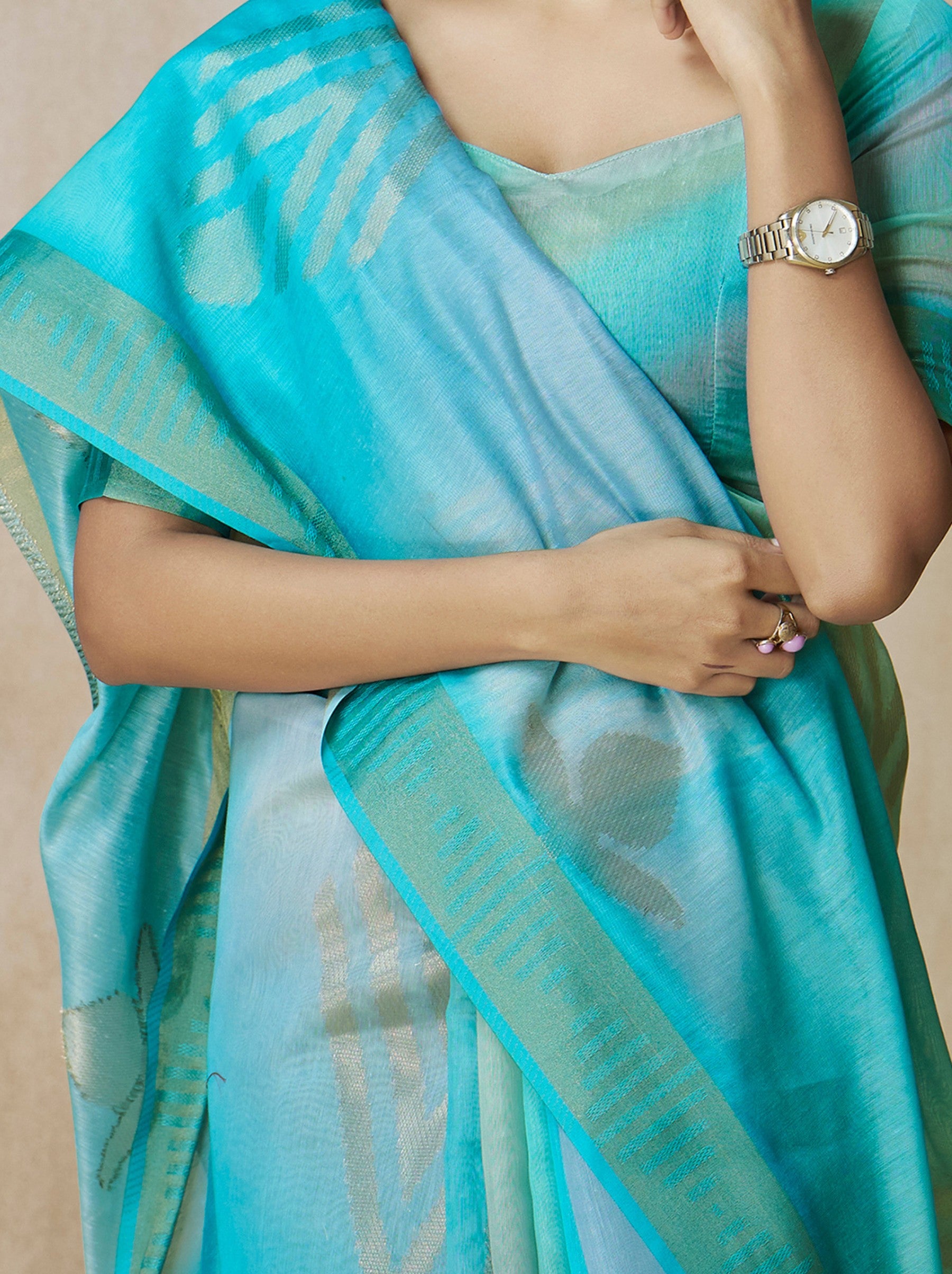 Sky Blue Celebration Saree - TrendOye