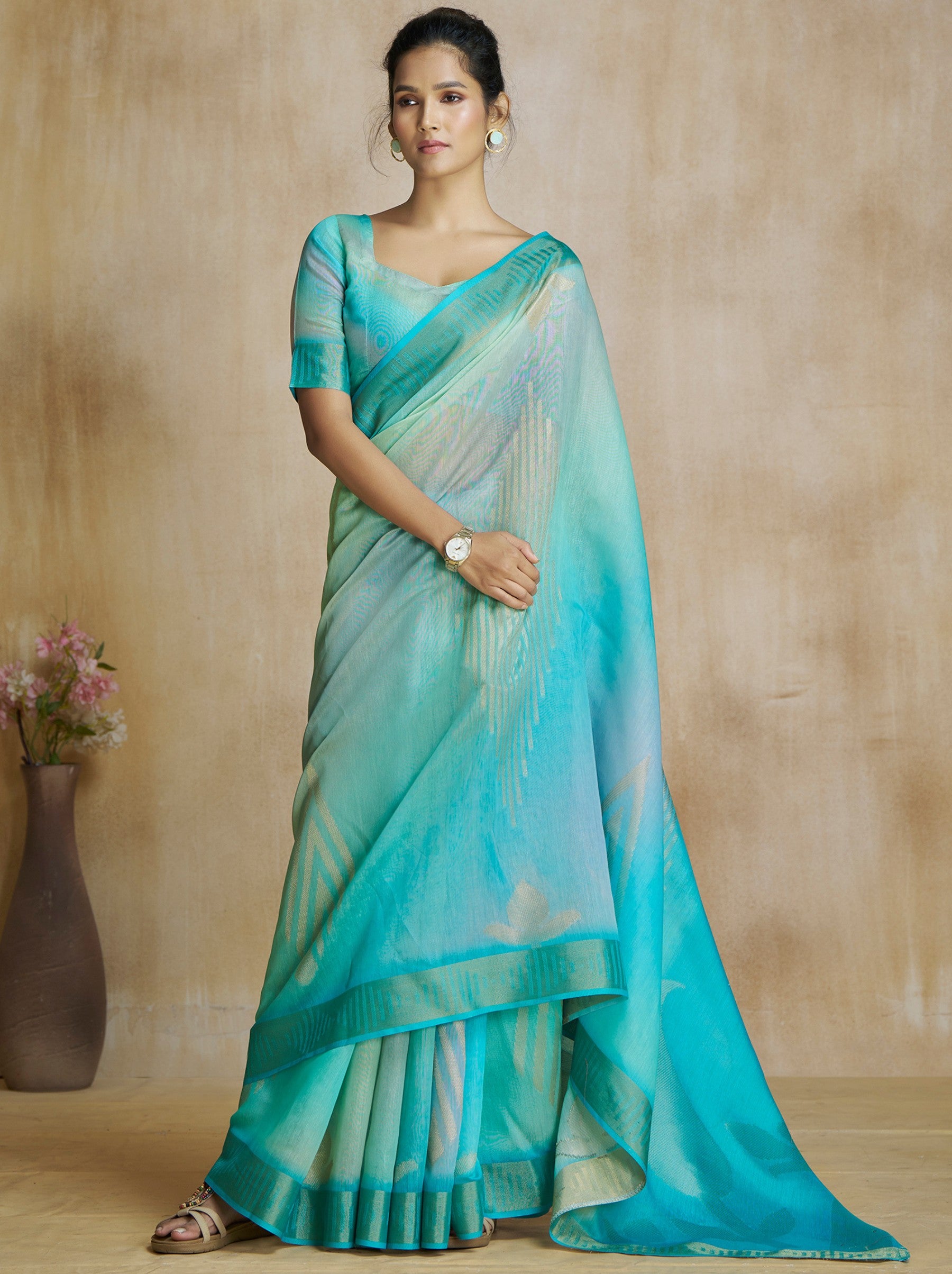 Sky Blue Celebration Saree - TrendOye