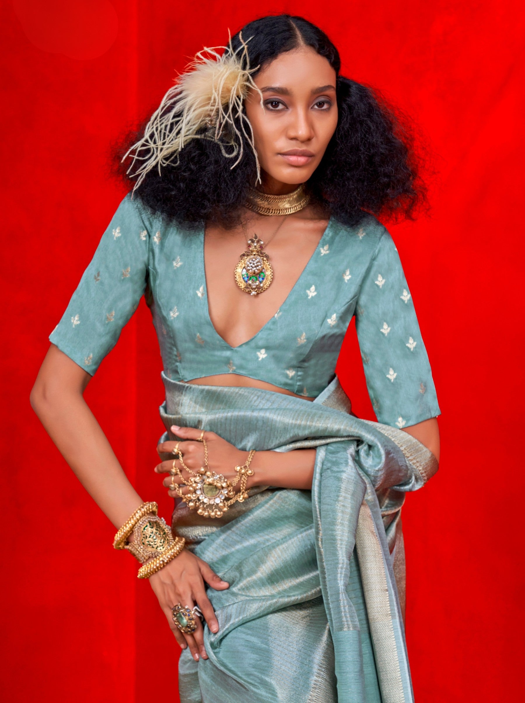 Sky Blue Celebration Saree - TrendOye
