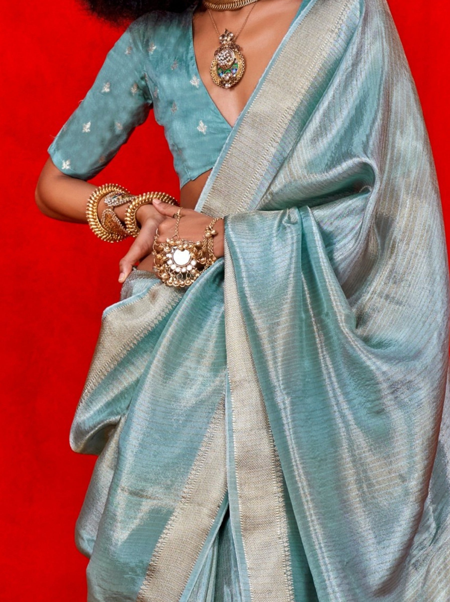 Sky Blue Celebration Saree - TrendOye