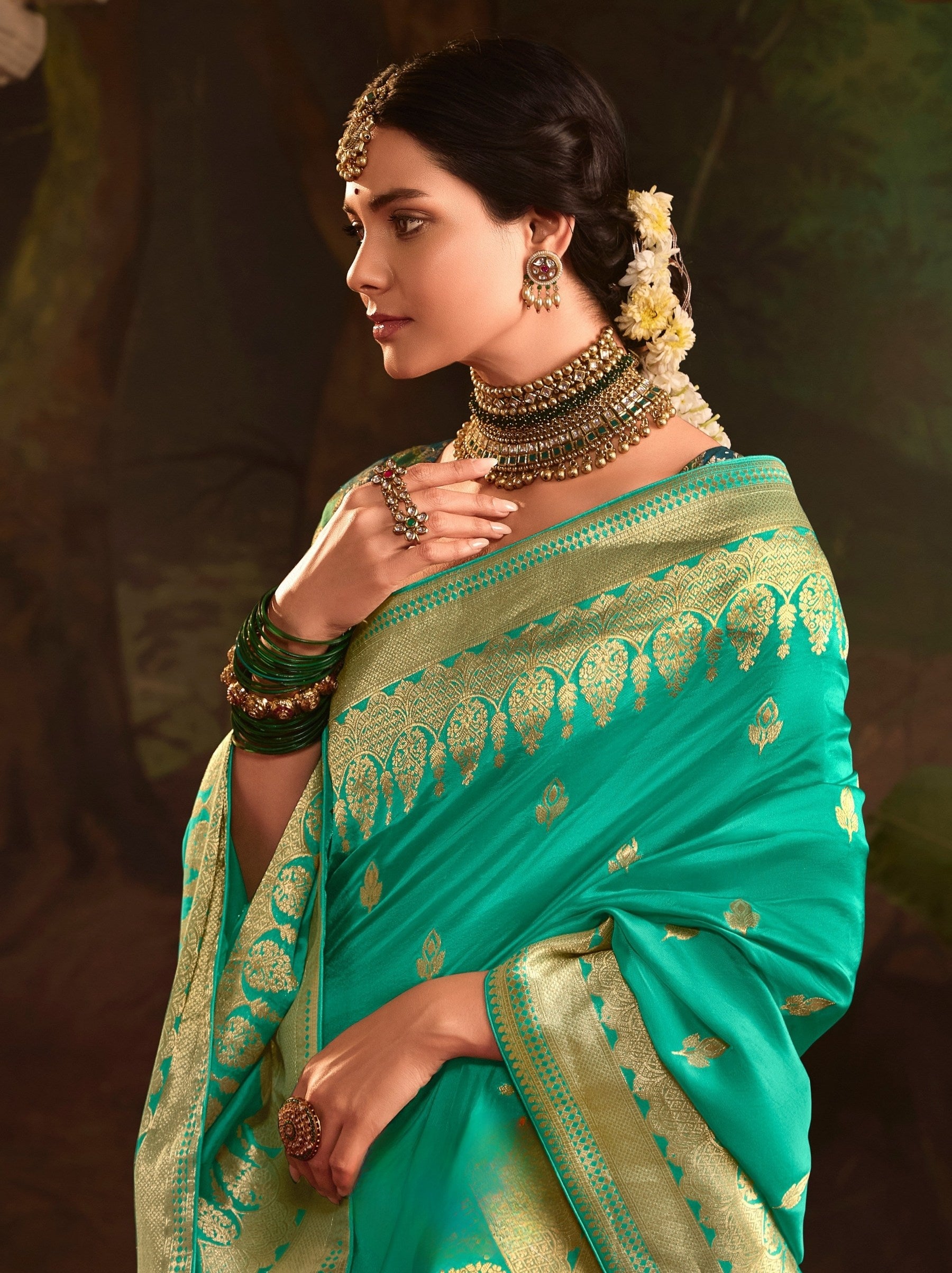 Teal Blue Wedding And Party Designer Saree - TrendOye