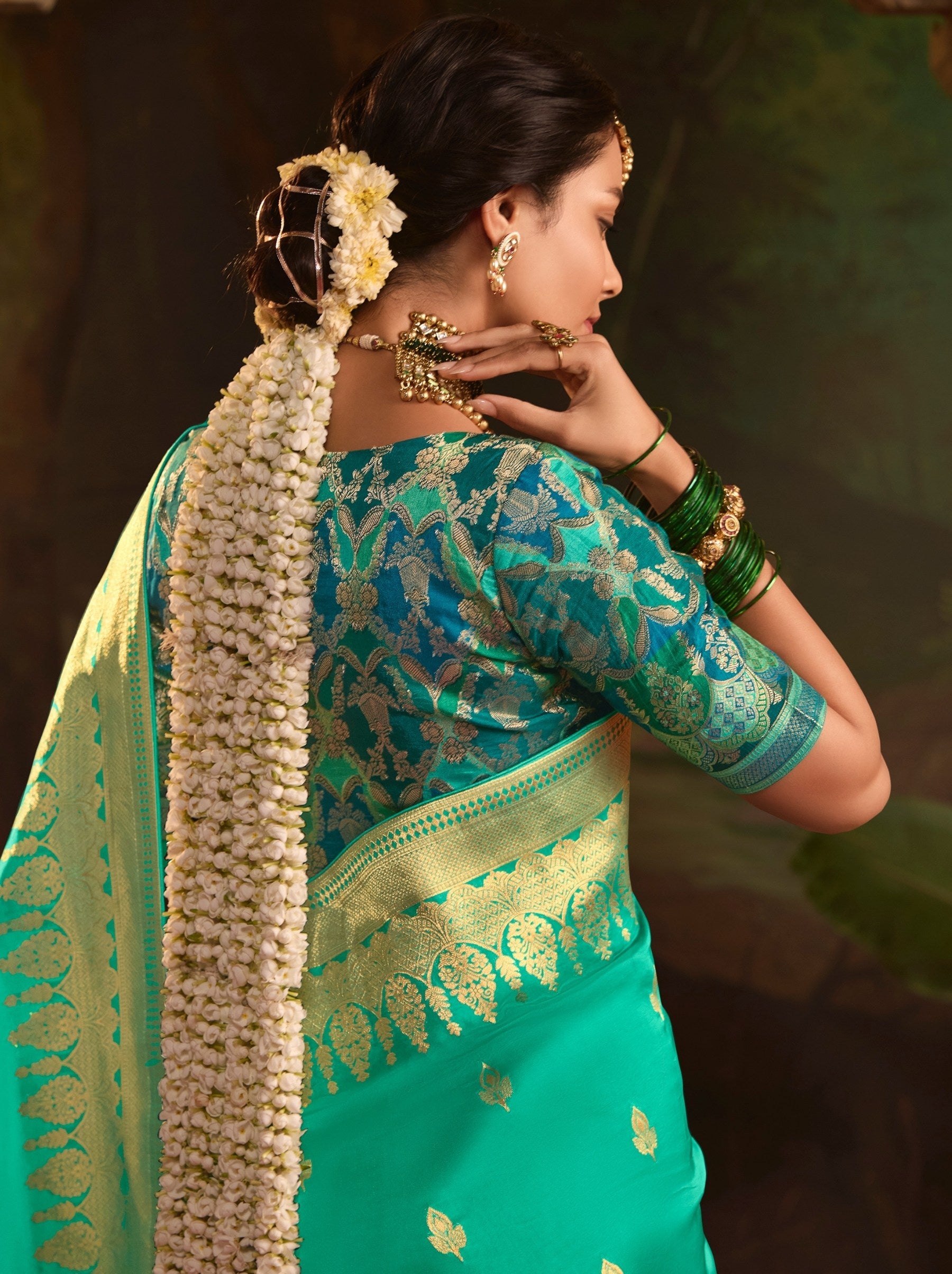 Teal Blue Wedding And Party Designer Saree - TrendOye