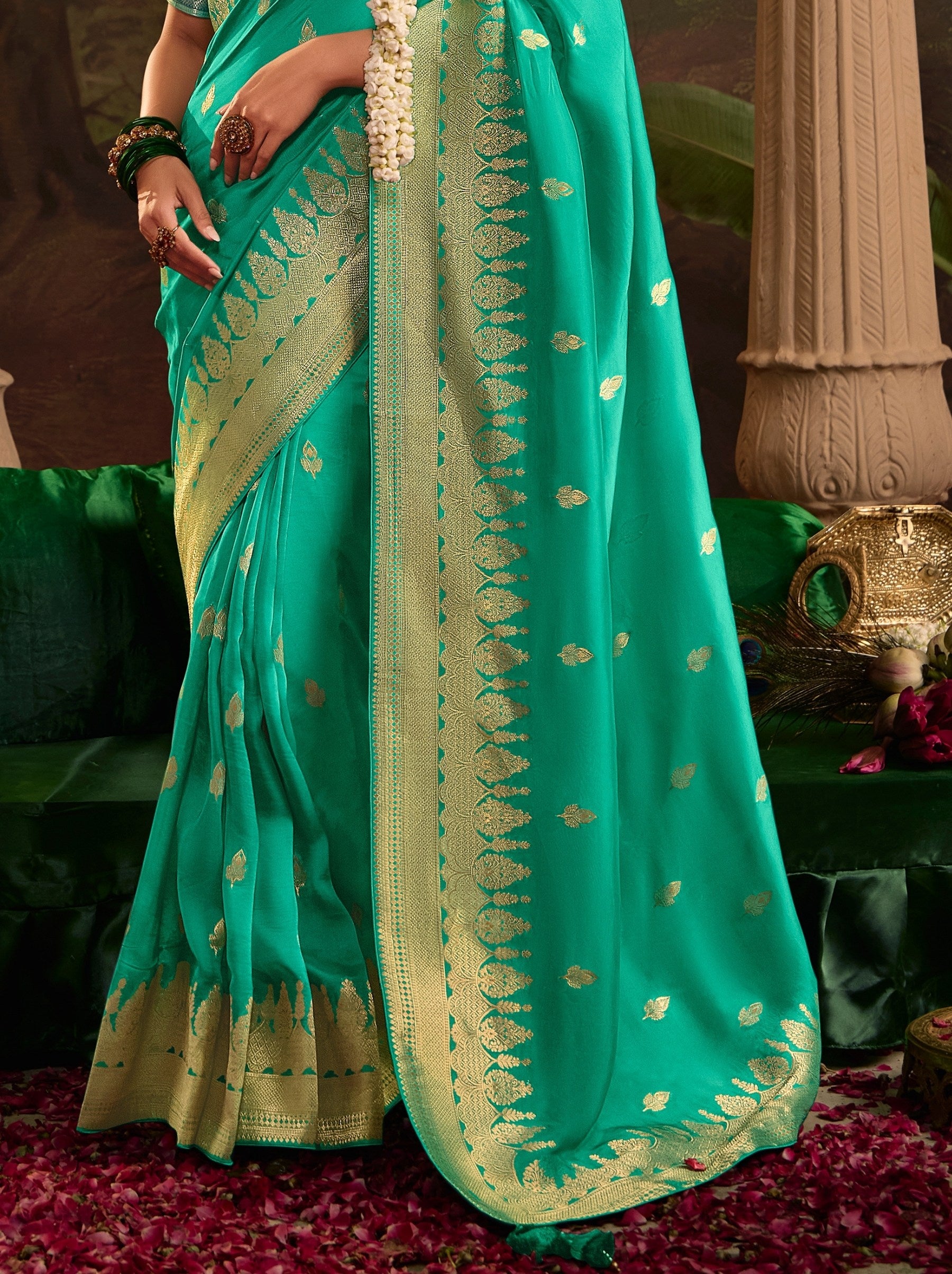 Teal Blue Wedding And Party Designer Saree - TrendOye