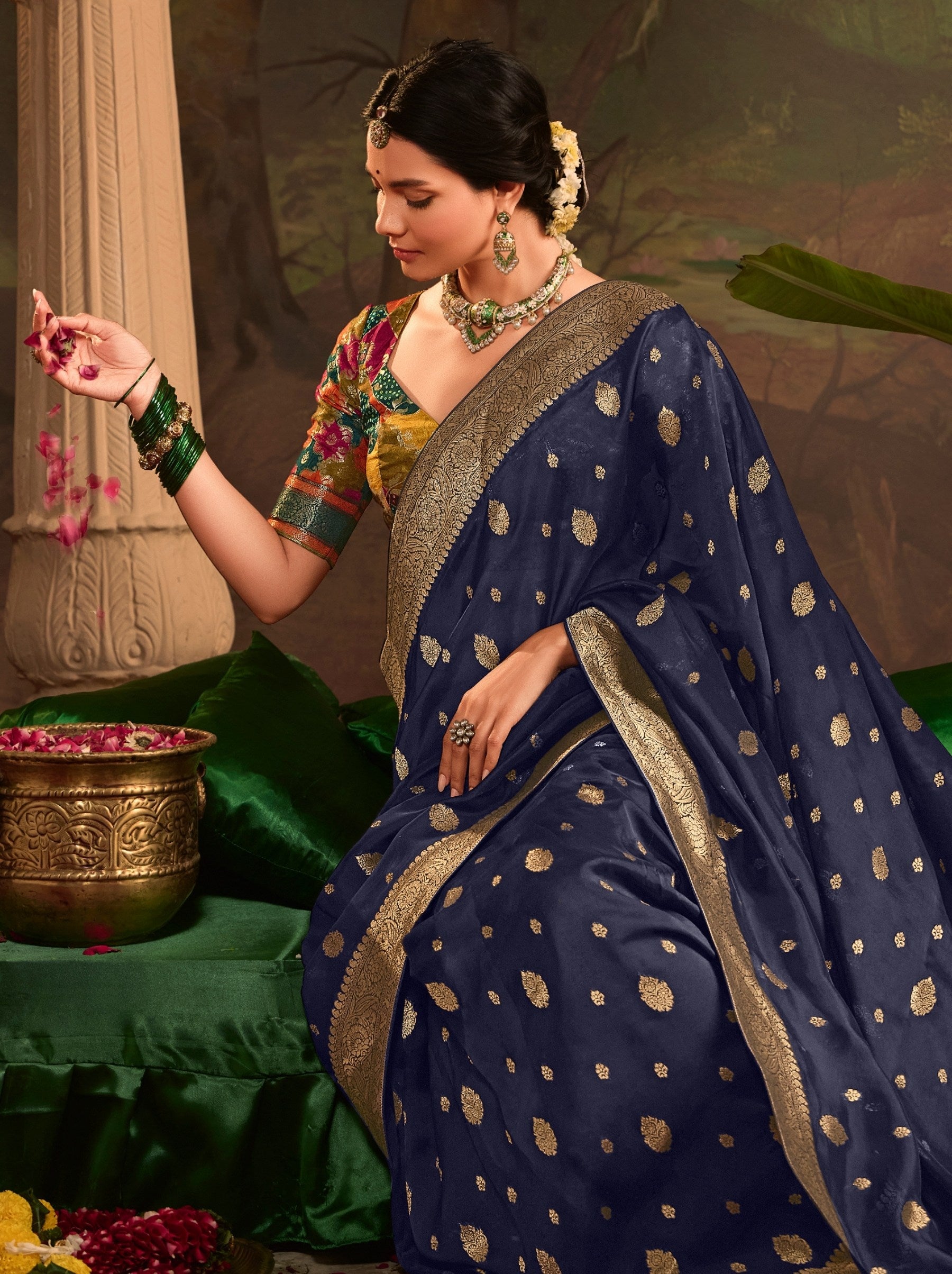 Space Blue Wedding And Party Designer Saree - TrendOye