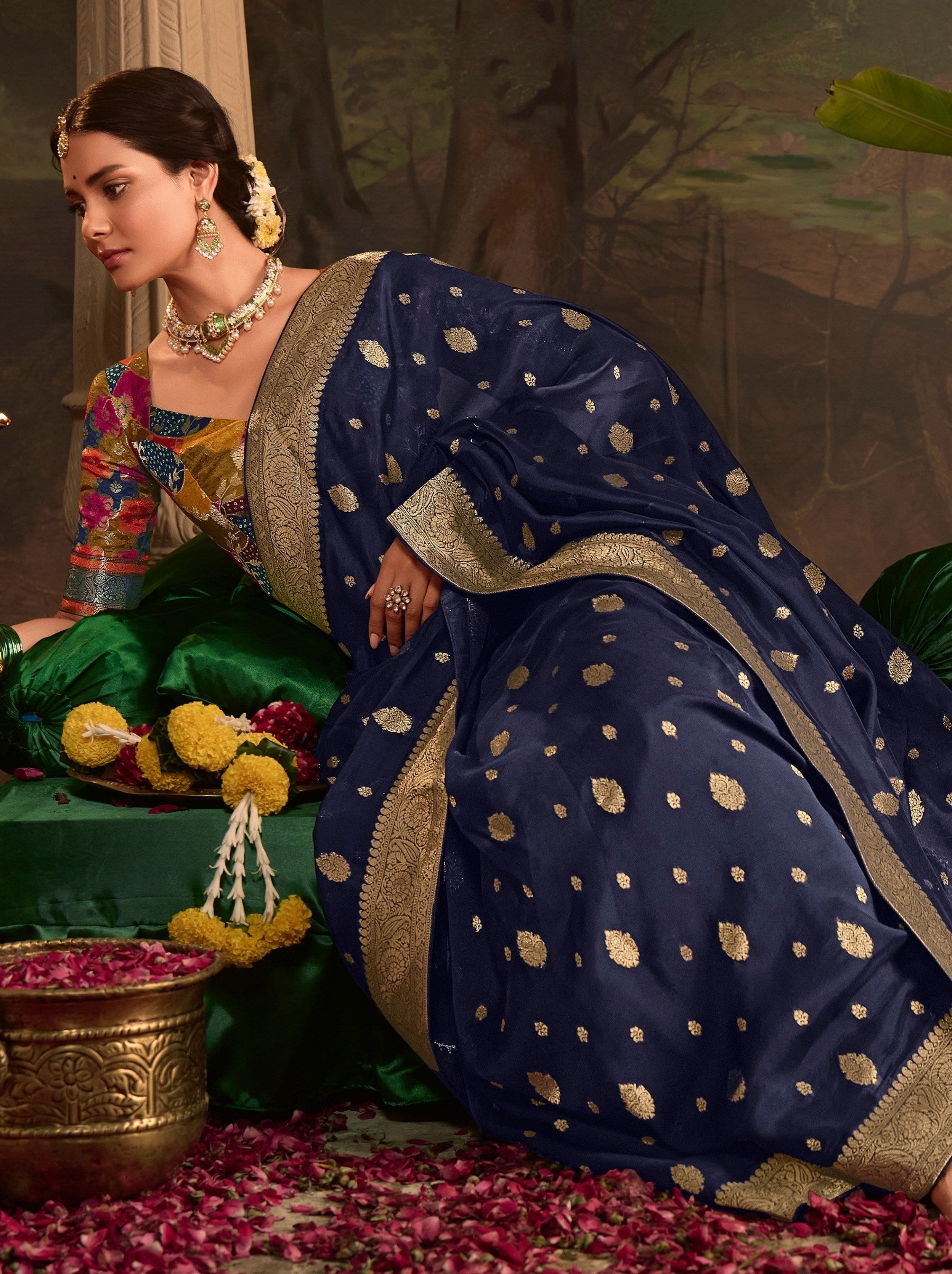 Space Blue Wedding And Party Designer Saree - TrendOye