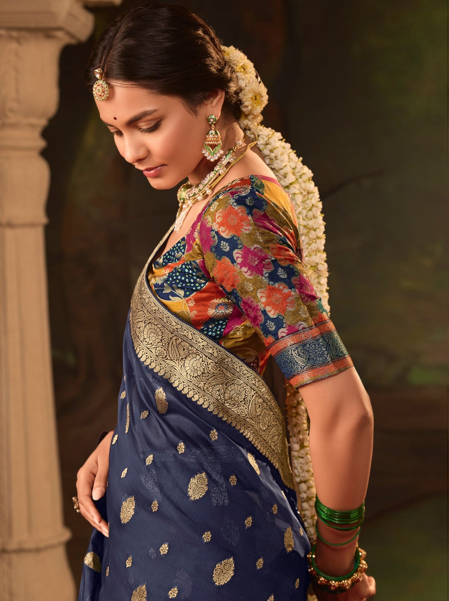 Space Blue Wedding And Party Designer Saree - TrendOye