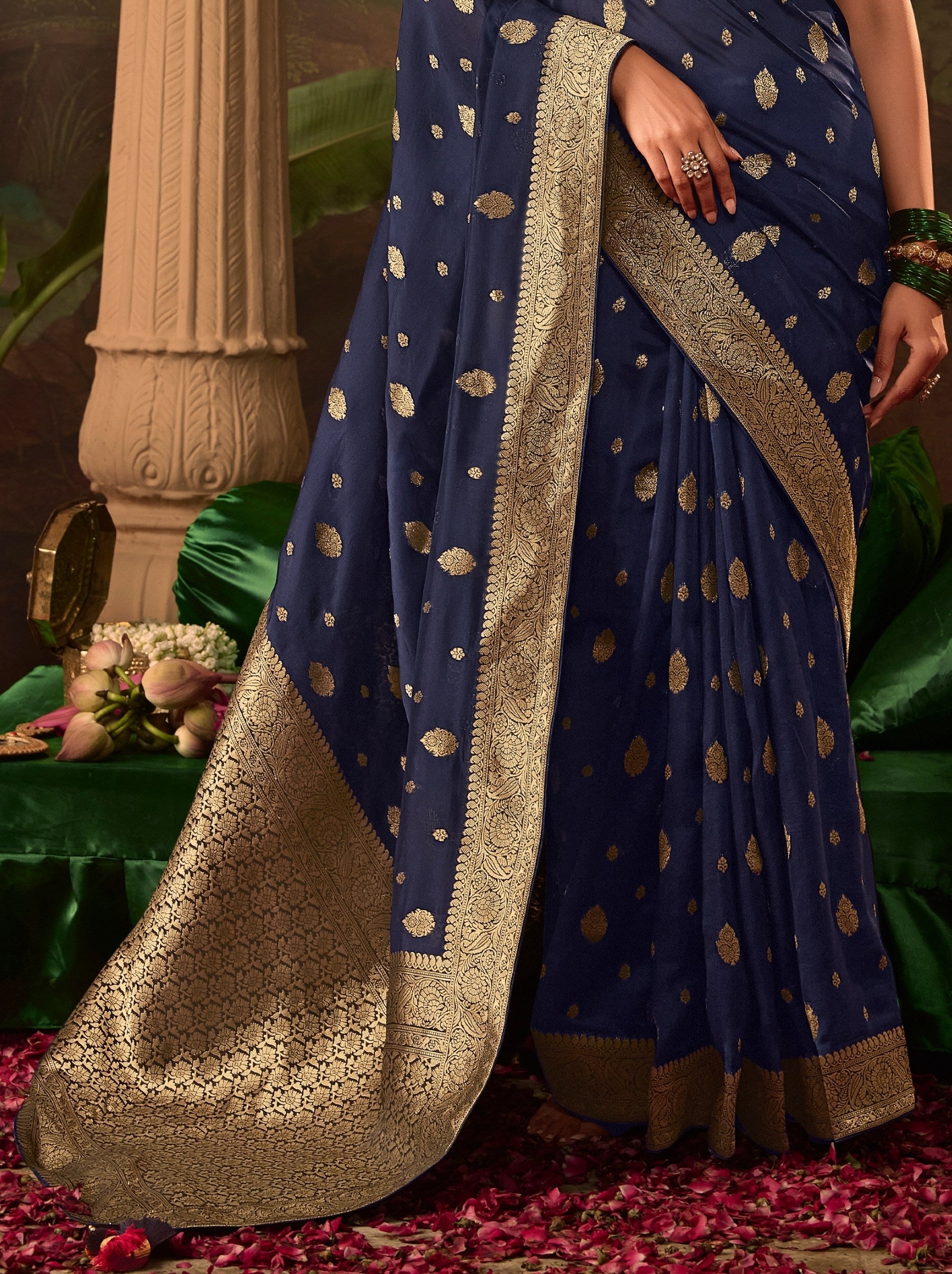 Space Blue Wedding And Party Designer Saree - TrendOye