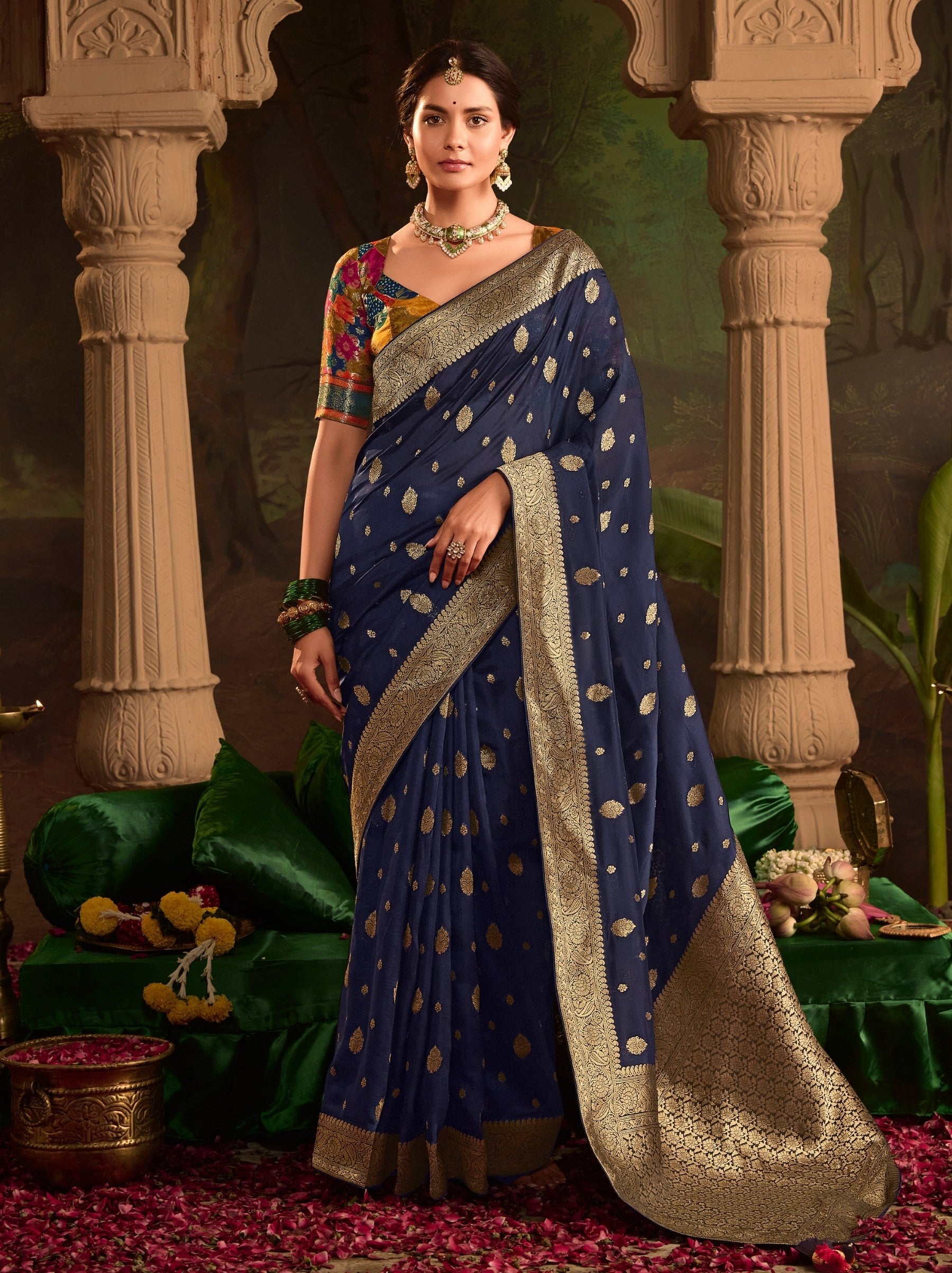 Space Blue Wedding And Party Designer Saree - TrendOye