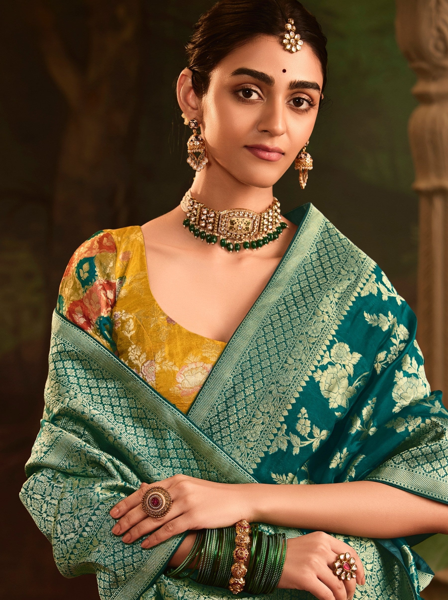 Peacock Blue Wedding And Party Designer Saree - TrendOye