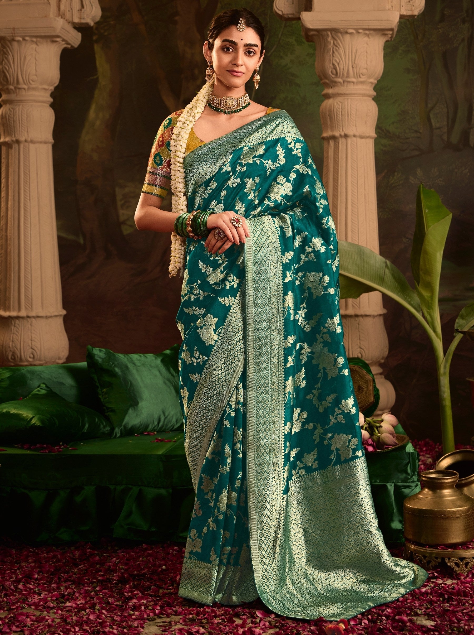 Peacock Blue Wedding And Party Designer Saree - TrendOye