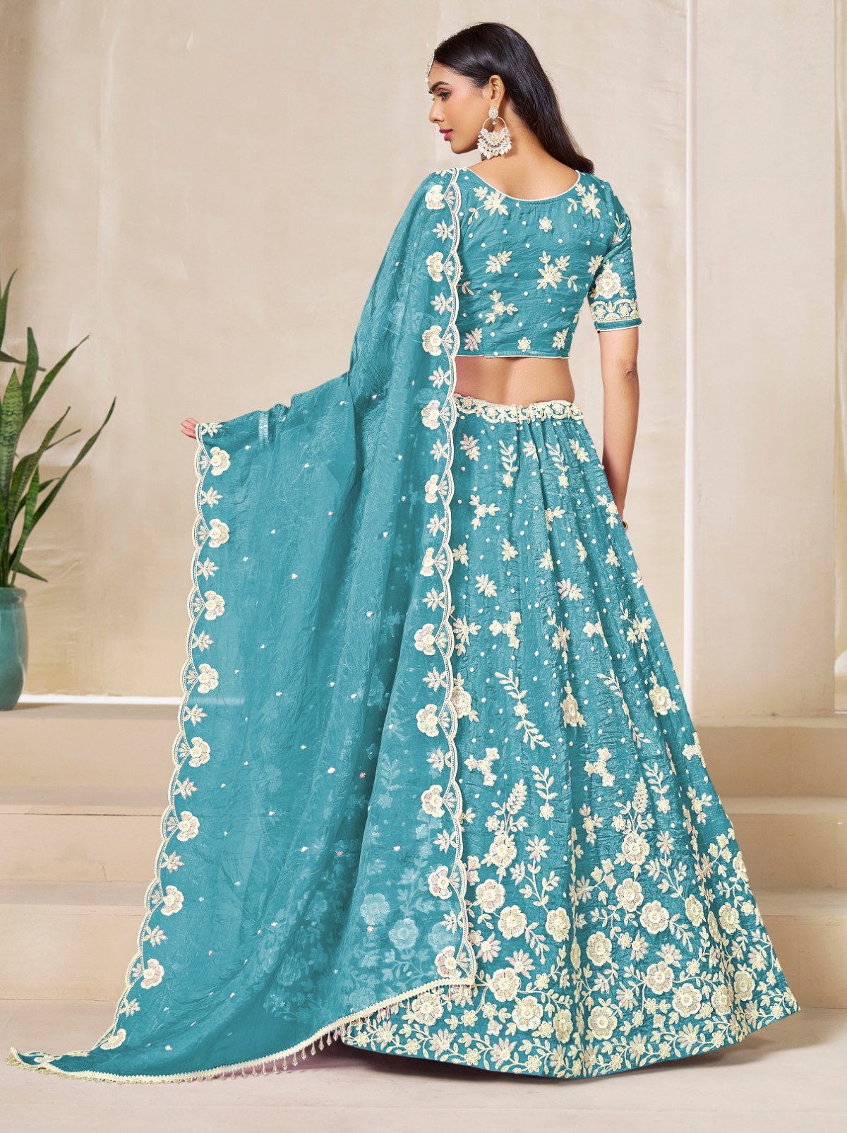 Olympic Blue Premium Festive Lehenga Set With Sequin And Zari Work - TrendOye