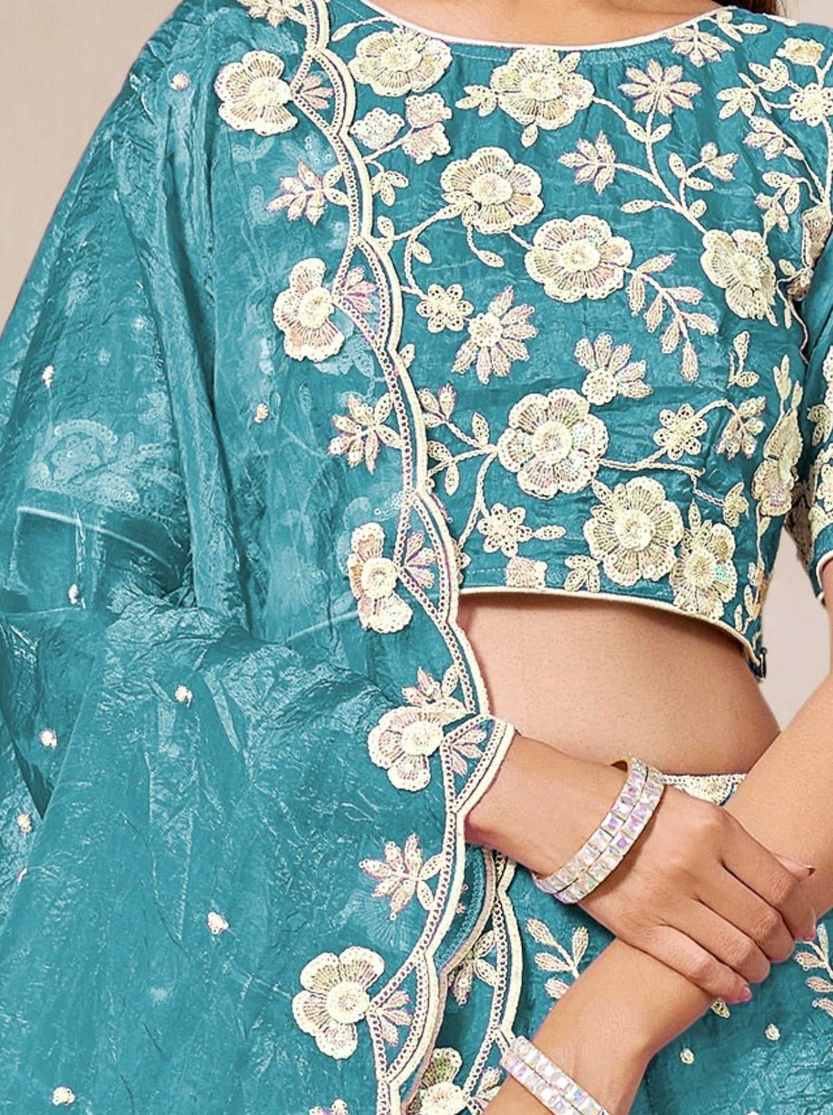 Olympic Blue Premium Festive Lehenga Set With Sequin And Zari Work - TrendOye